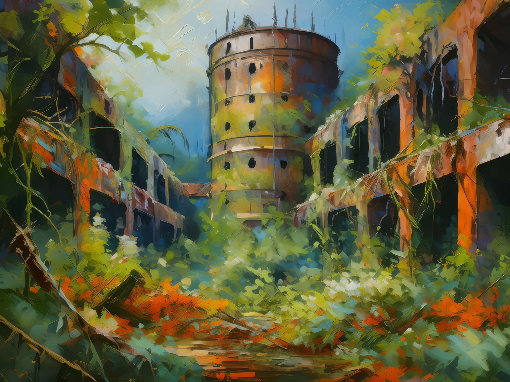 Painting: Overgrown Industrial Ruins