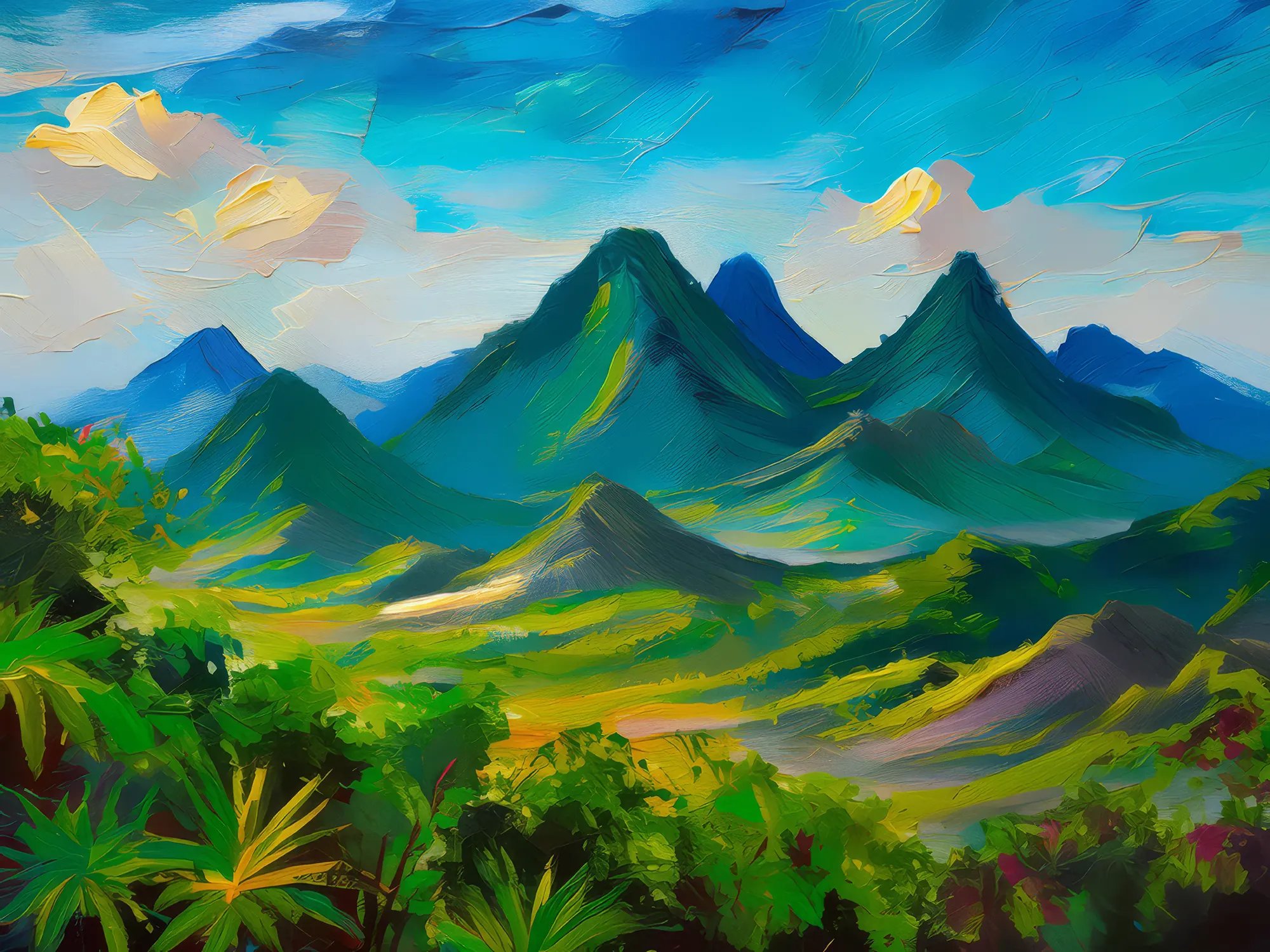 Painting: Panoramic View Tropical Peaks