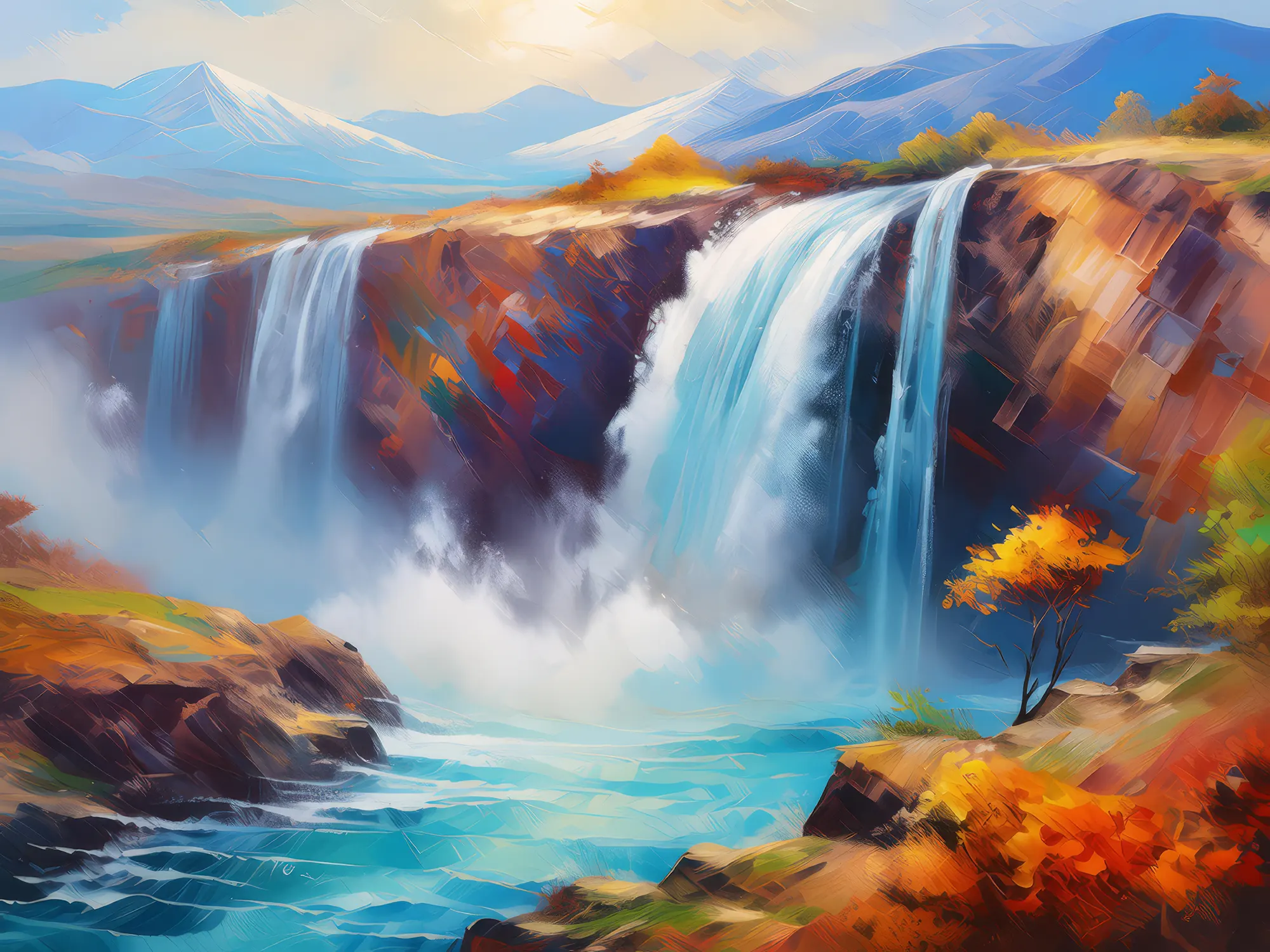 Painting: Plateau Barrage Waterfall