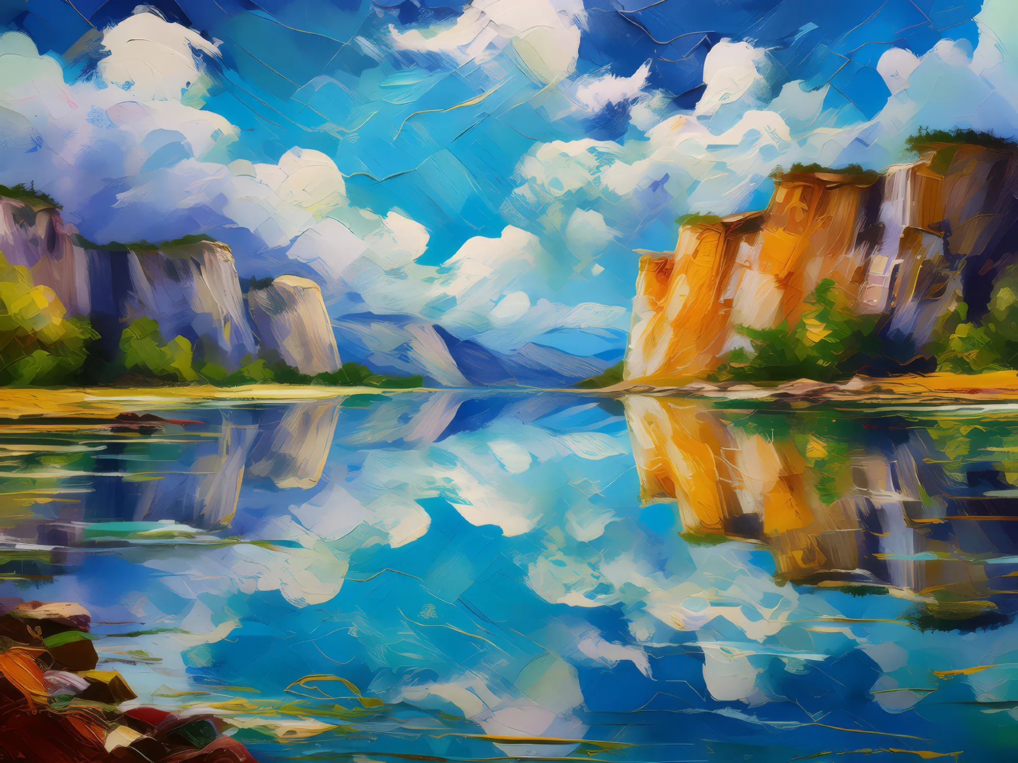 Painting: Plateau Sky Pond Reflection