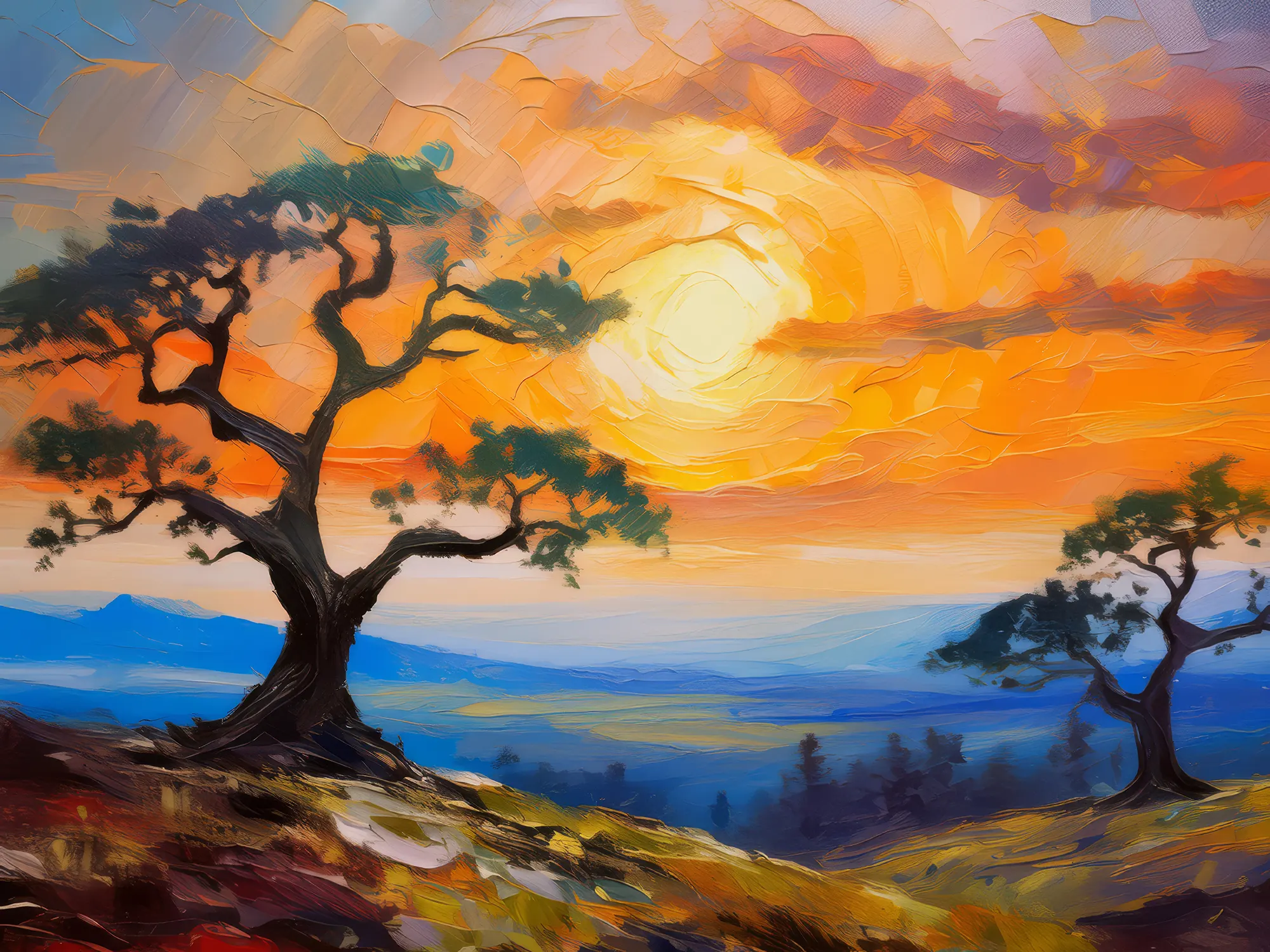 Painting: Plateau Sunrise Silhouettes