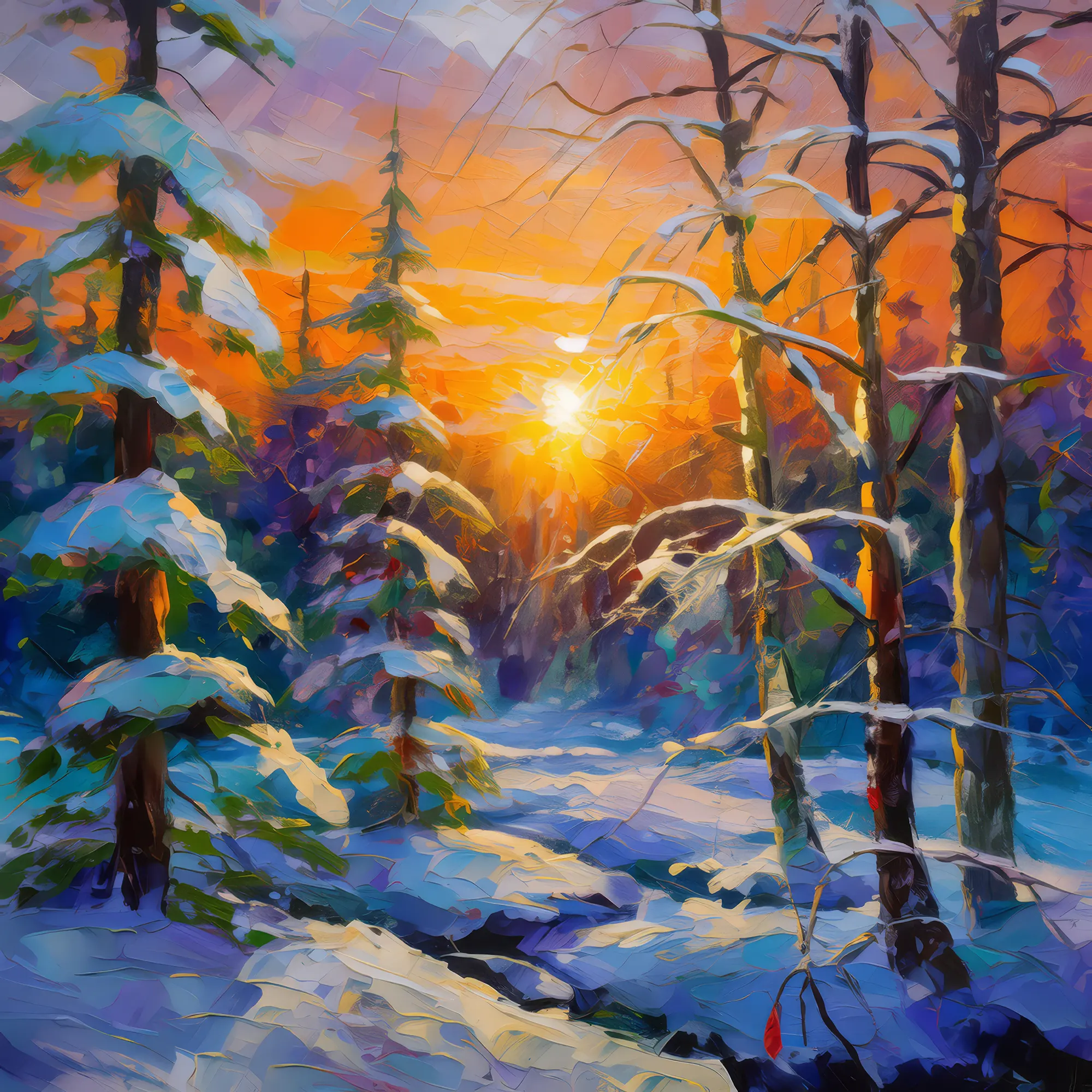 Painting: Polar Forest Sunrise