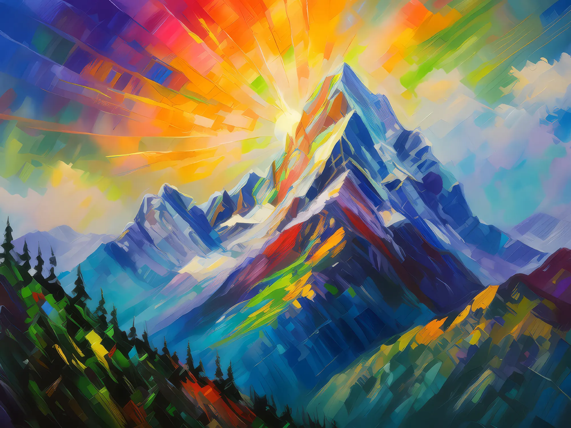 Painting: Prismatic Play on Precipitous Peaks