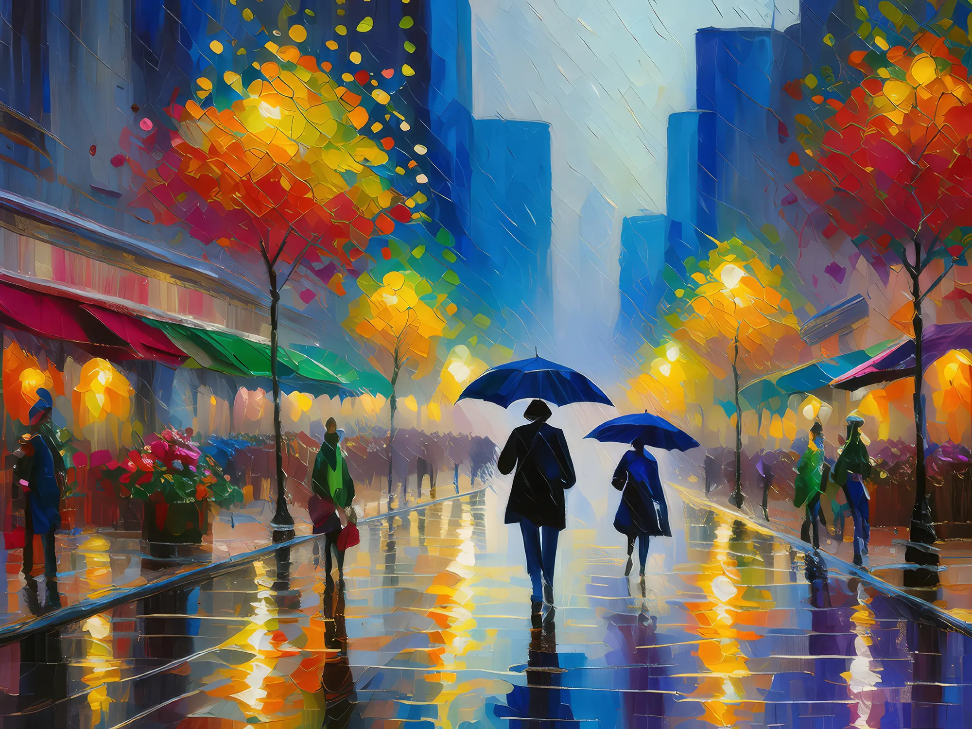 Painting: Rain-Drenched Cityscape