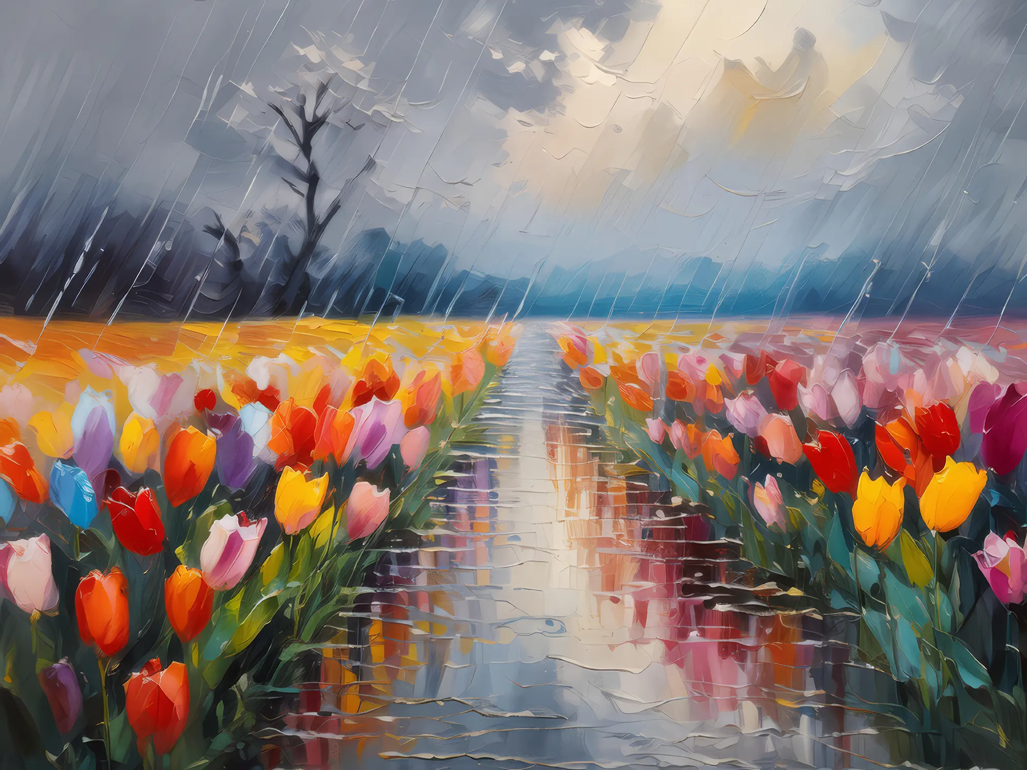 Painting: Rain-Soaked Tulip Field