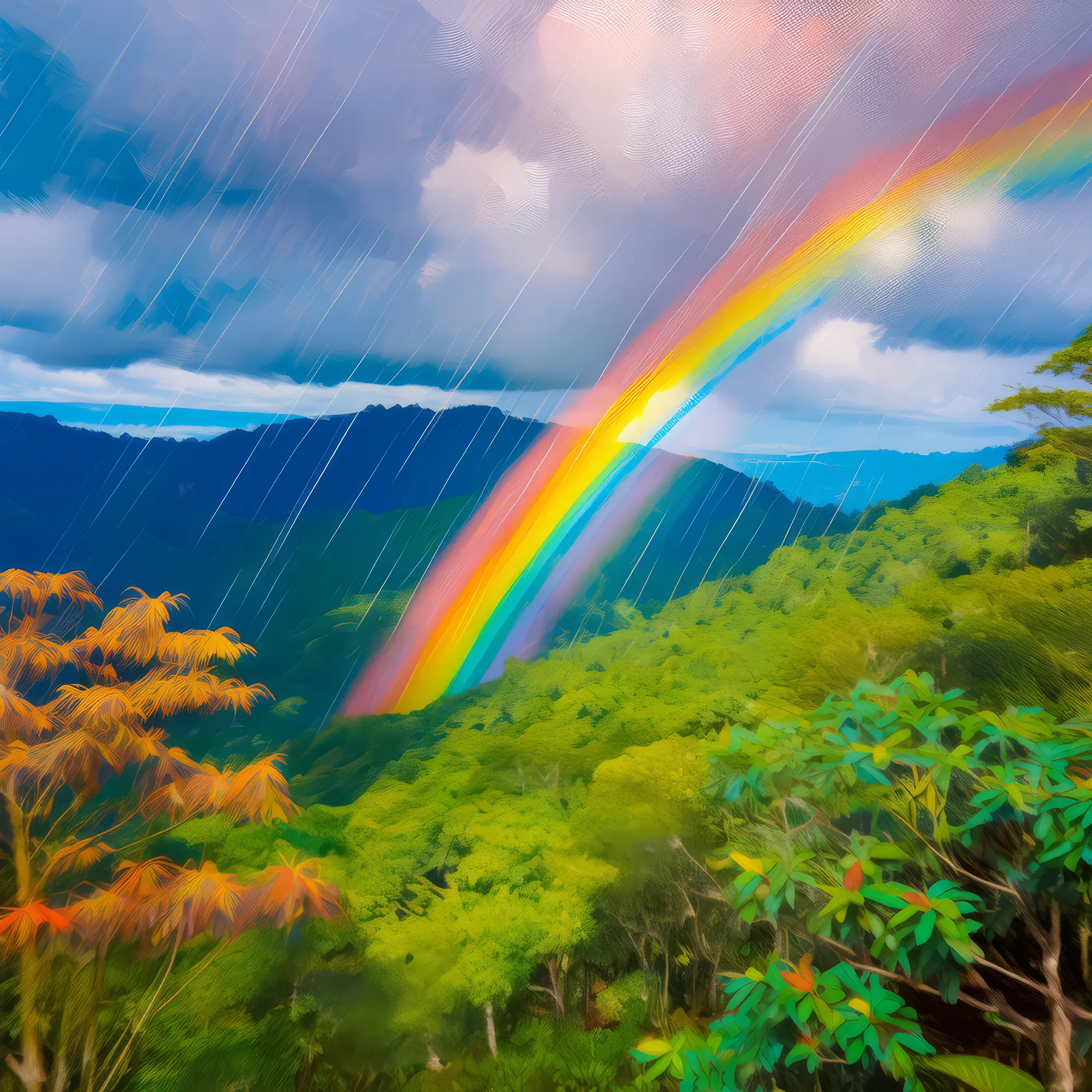 Painting: Rainbow Over Mountain Forest