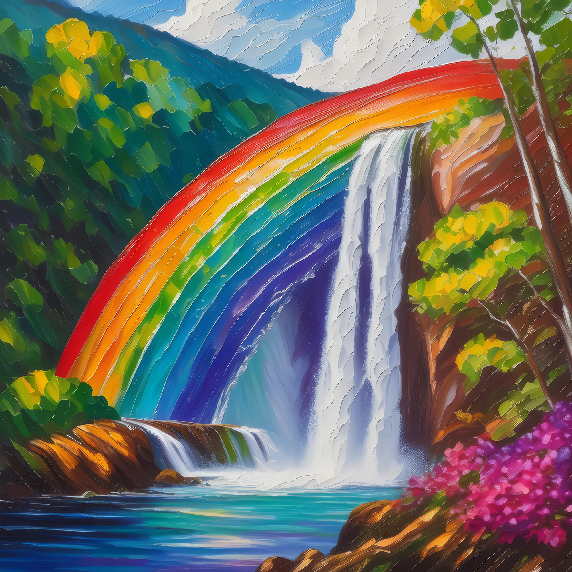 Painting: Rainbow Over Waterfall