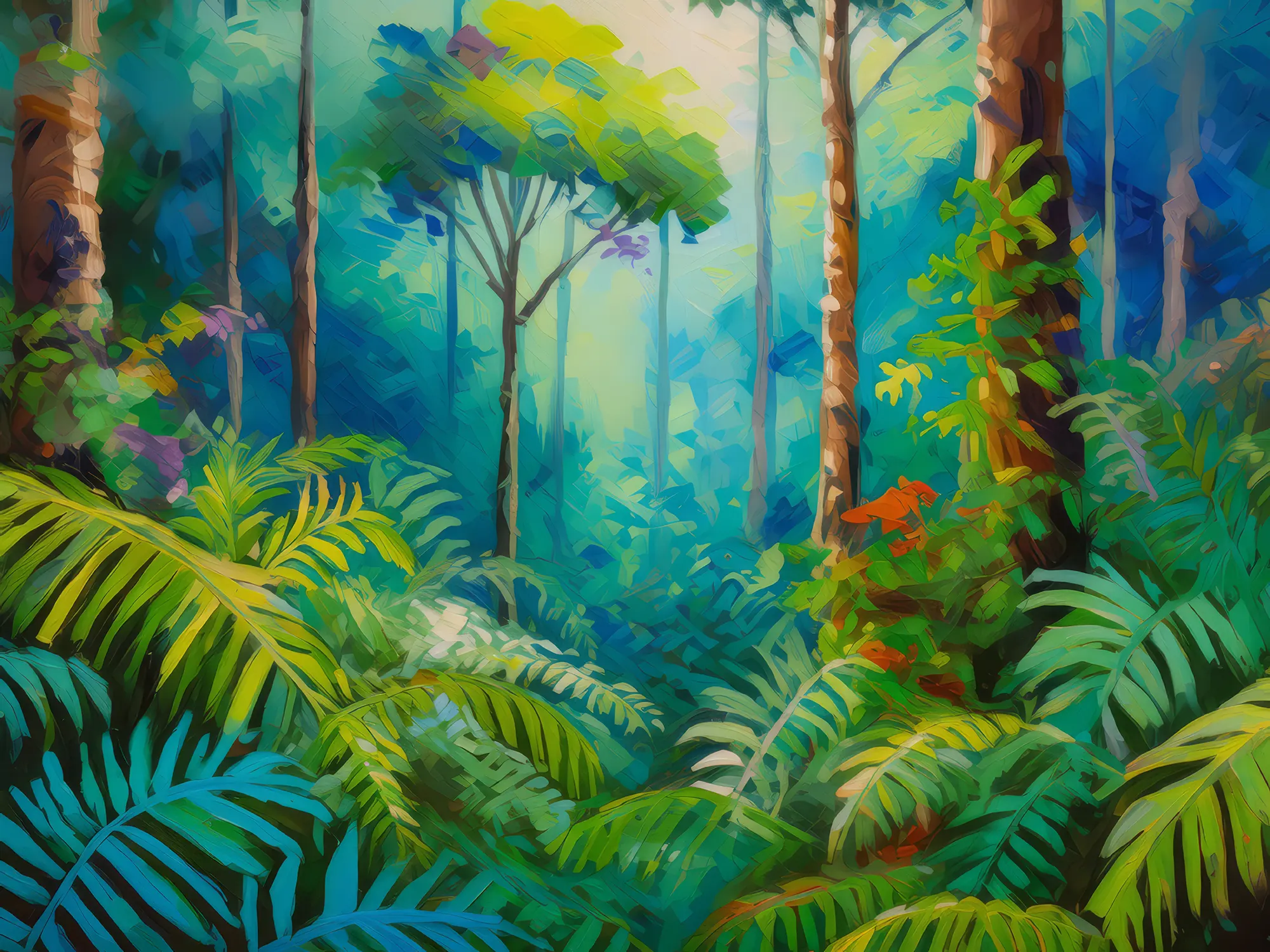 Painting: Rainforest Ferns and Trees