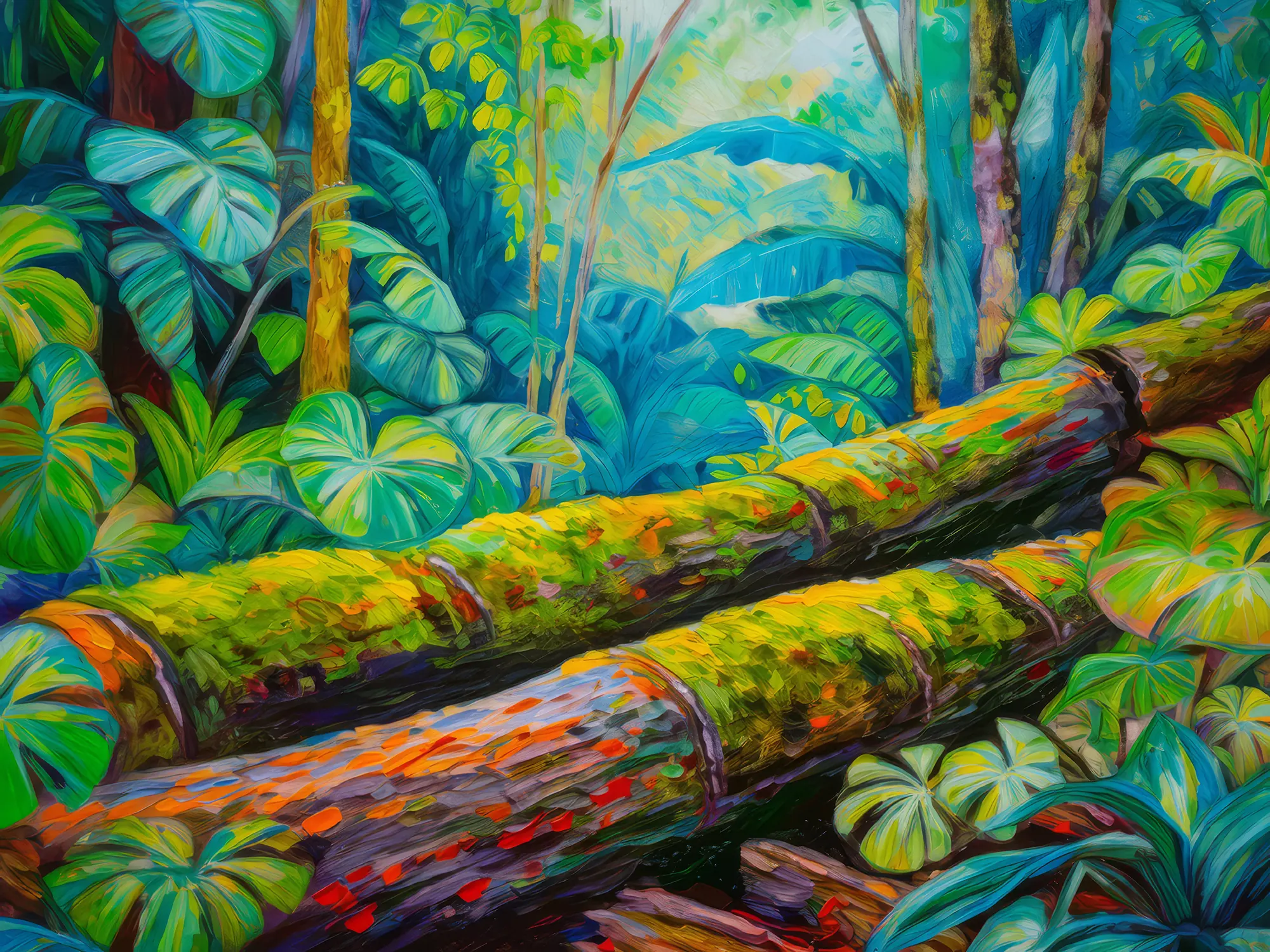 Painting: Rainforest Mossy Logs