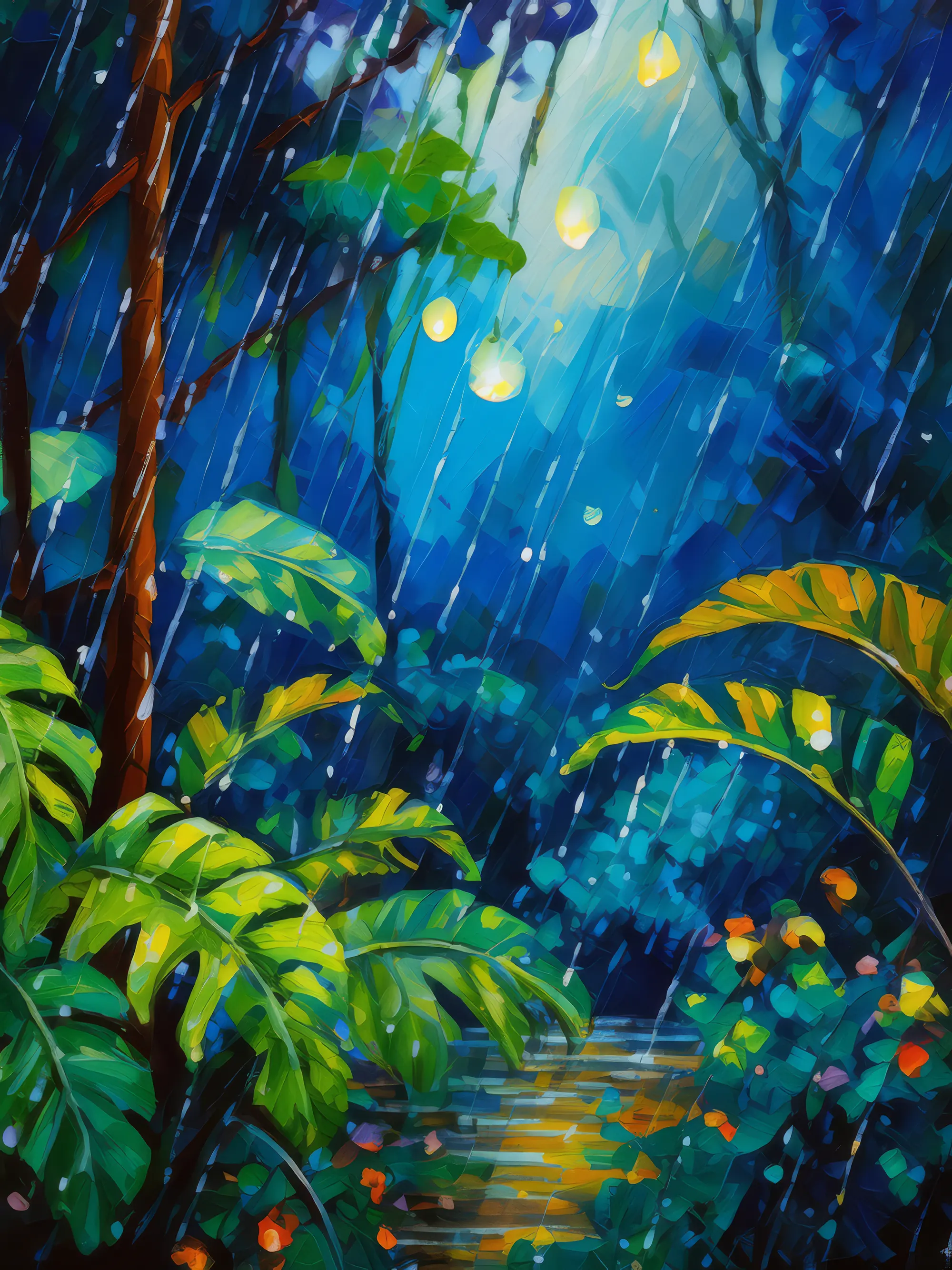 Painting: Rainforest Night Rain