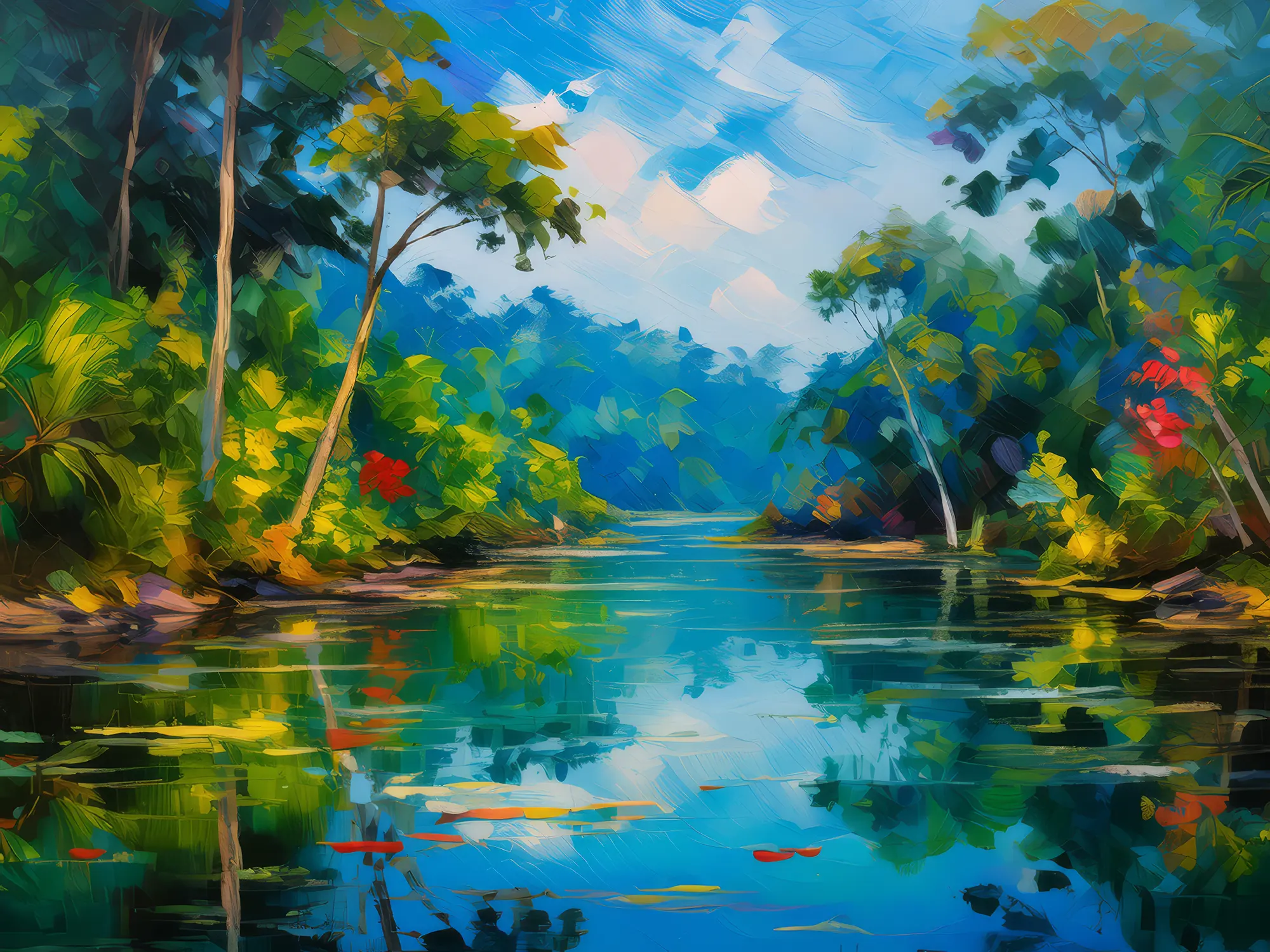 Painting: Rainforest River Reflection