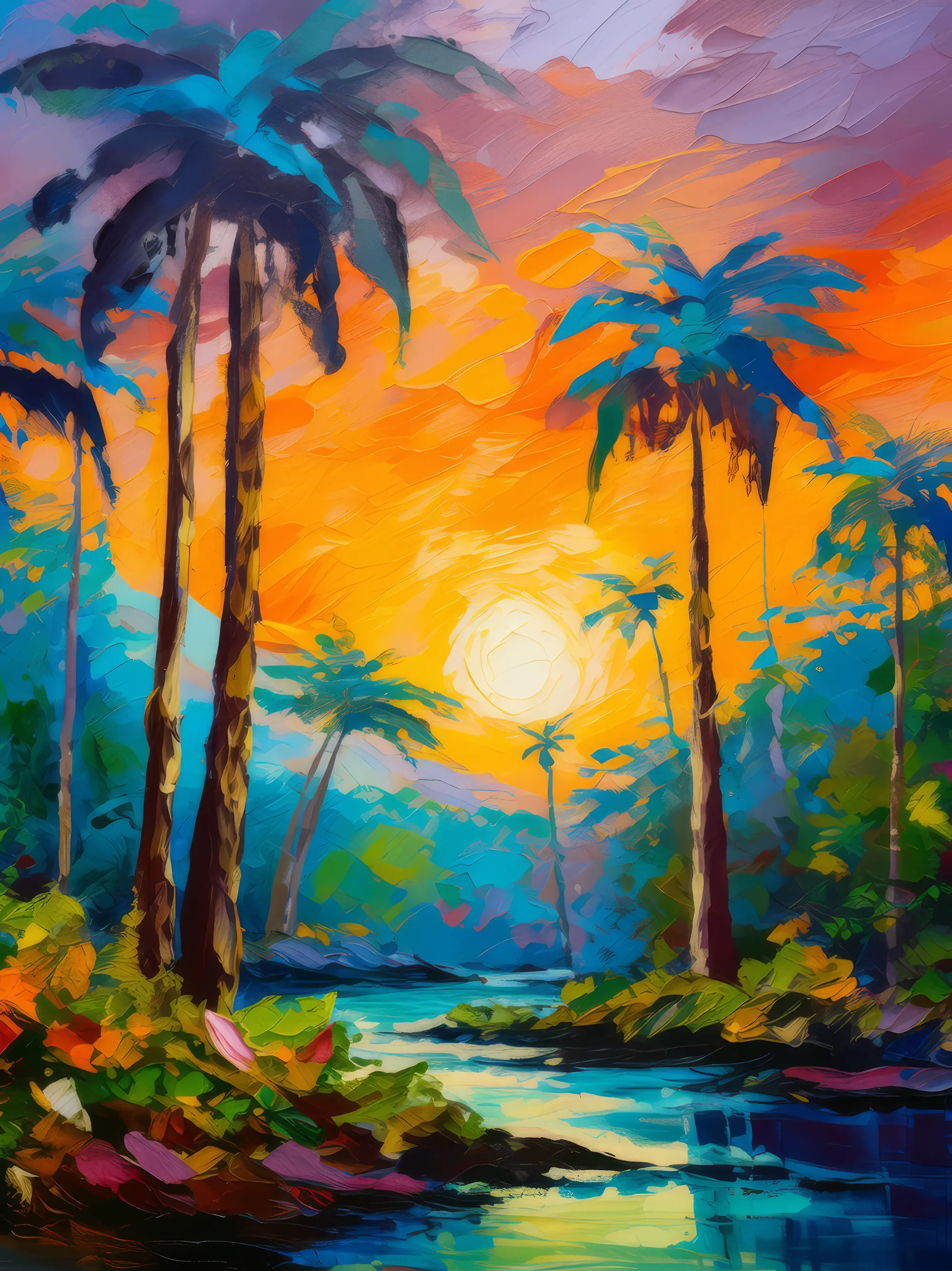 Painting: Rainforest Sunset Silhouette