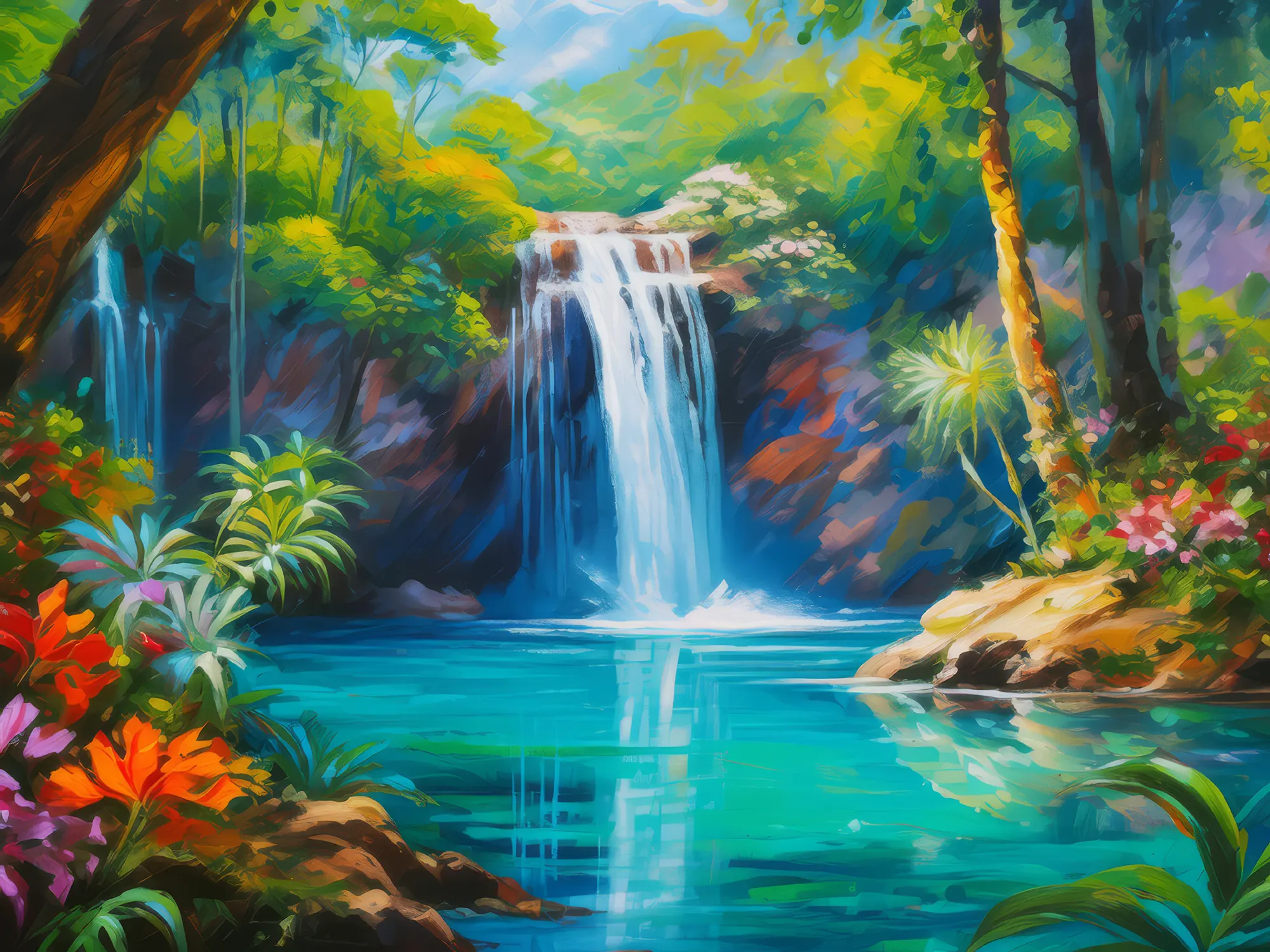 Painting: Rainforest Waterfall Pool