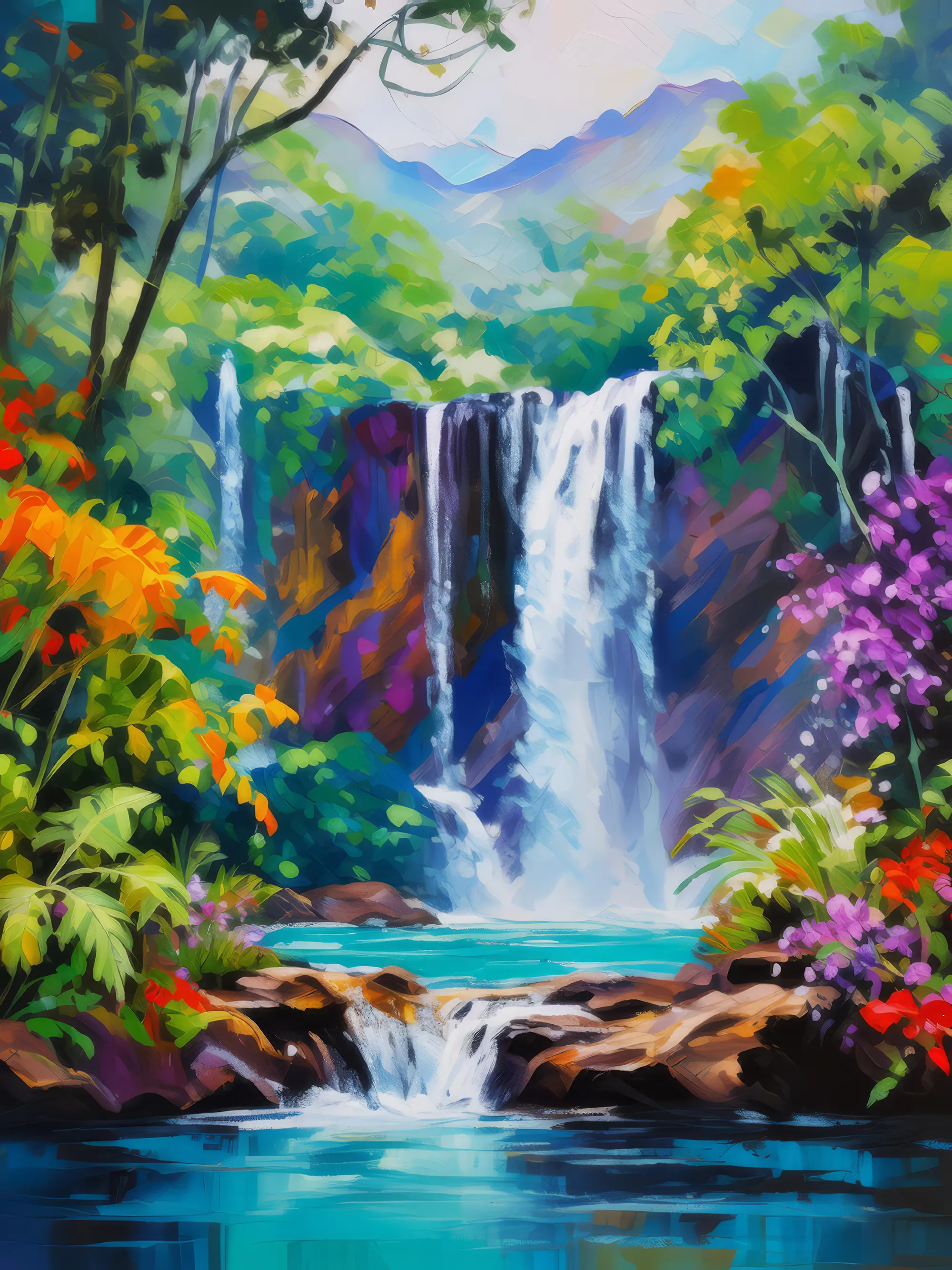 Painting: Rainforest Waterfall Splash