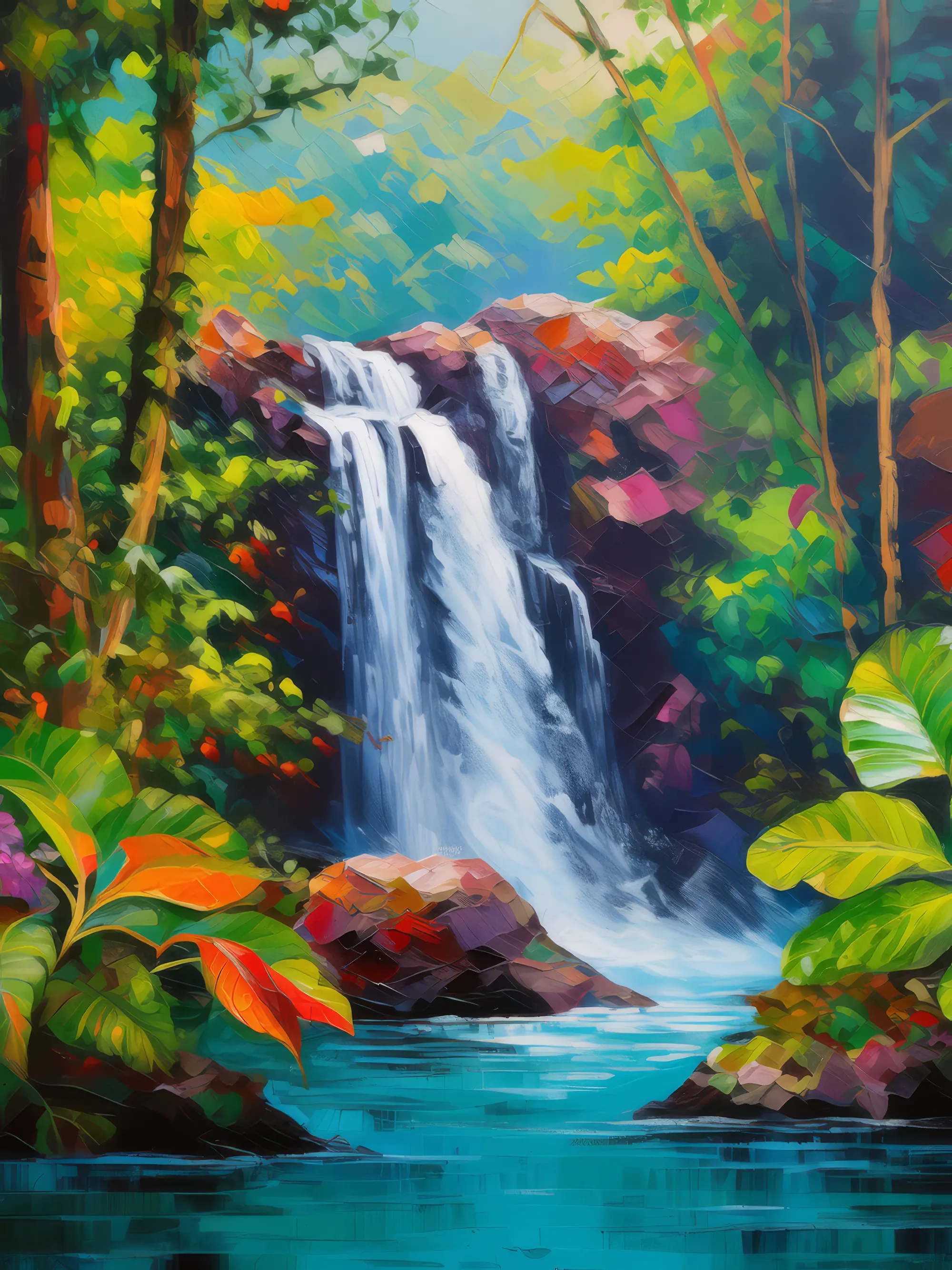 Painting: Rainforest Waterfall View