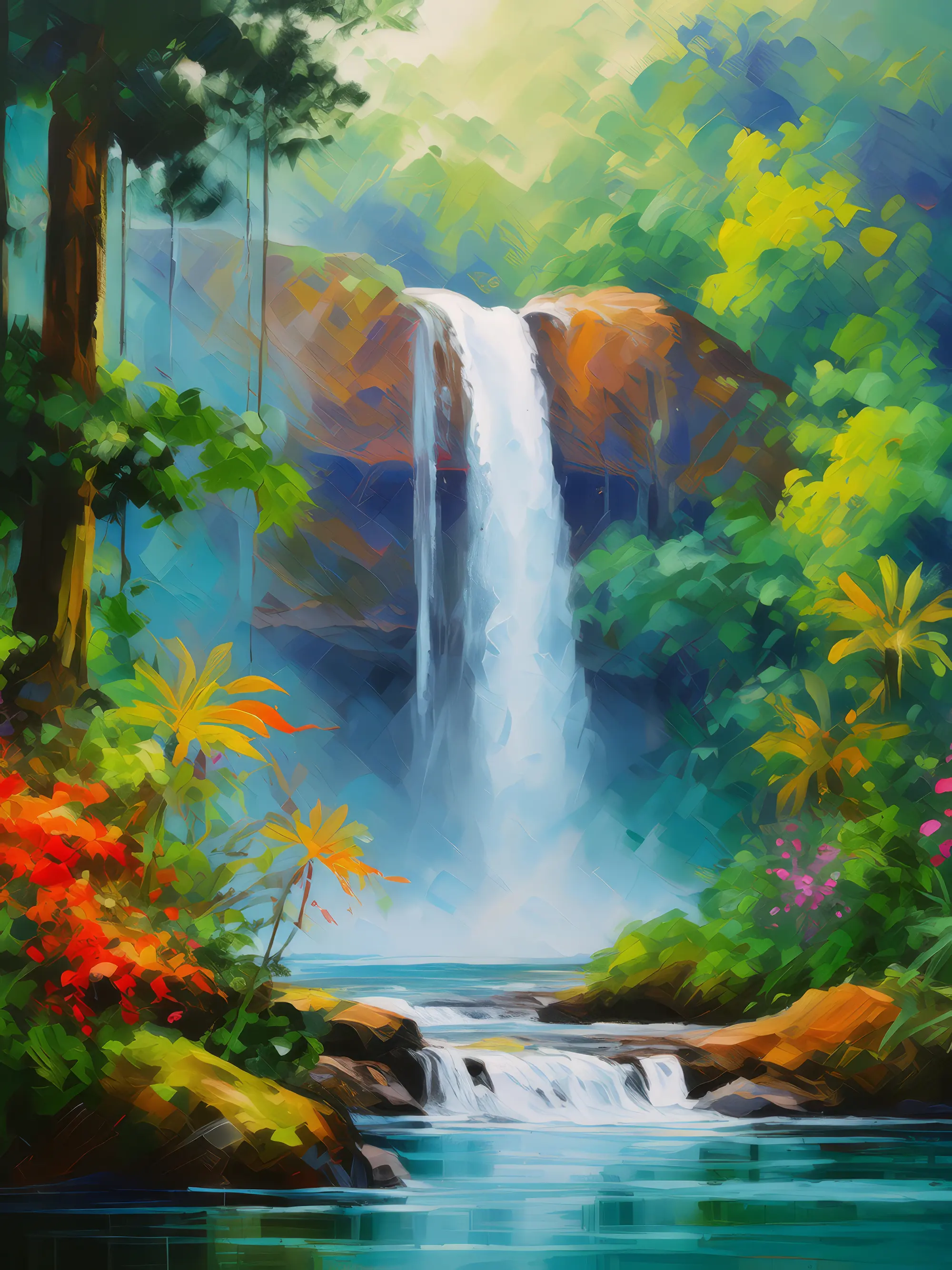 Painting: Rainforest Waterfall