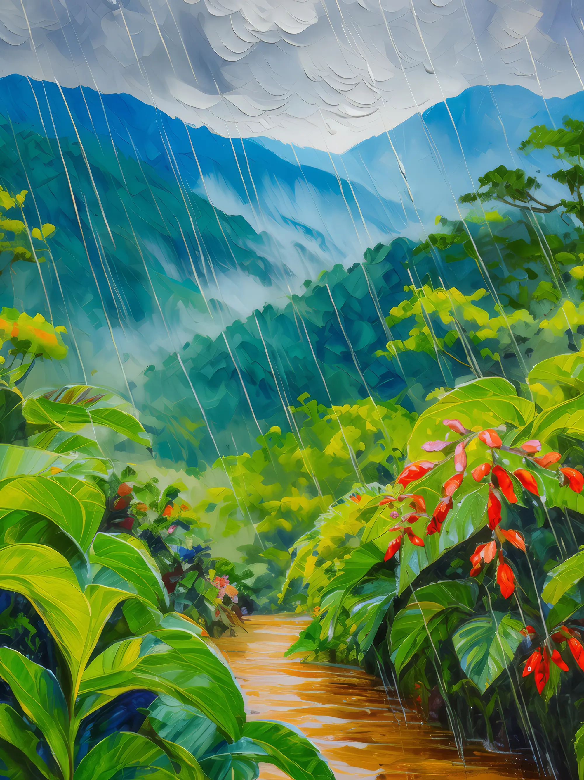 Painting: Rainstorm Over Tropical Highlands