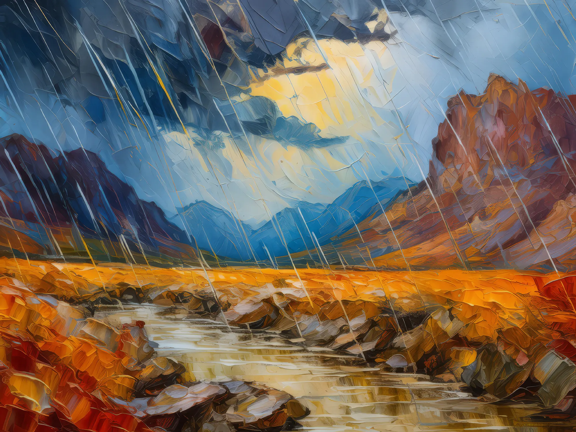 Painting: Rainstorm in Alpine Desert