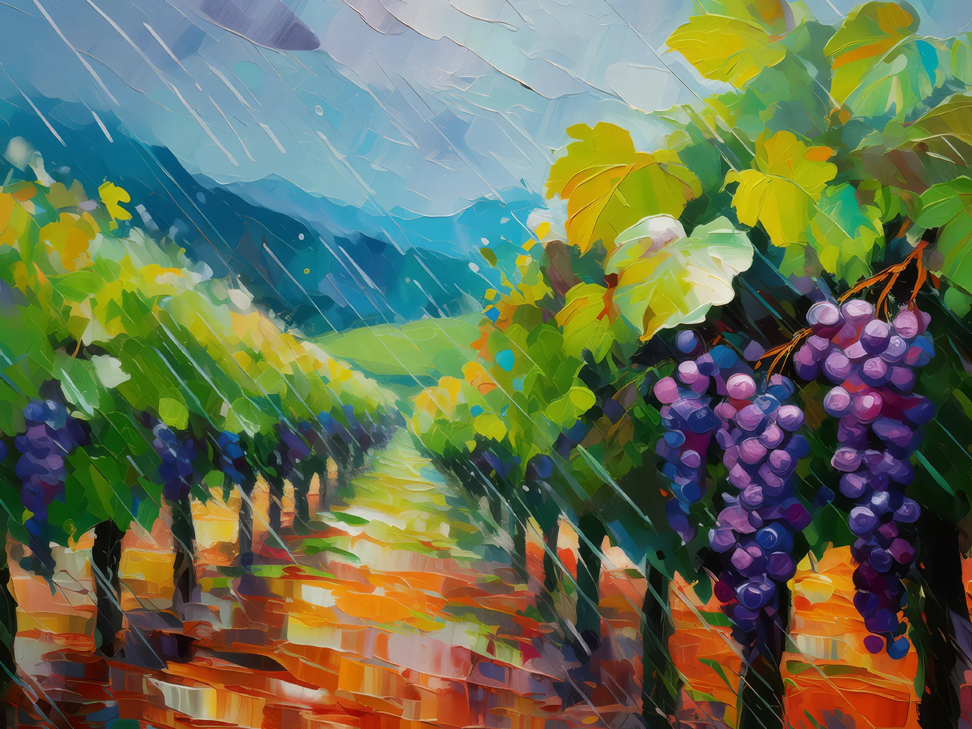 Painting: Rainy Day in the Vineyard