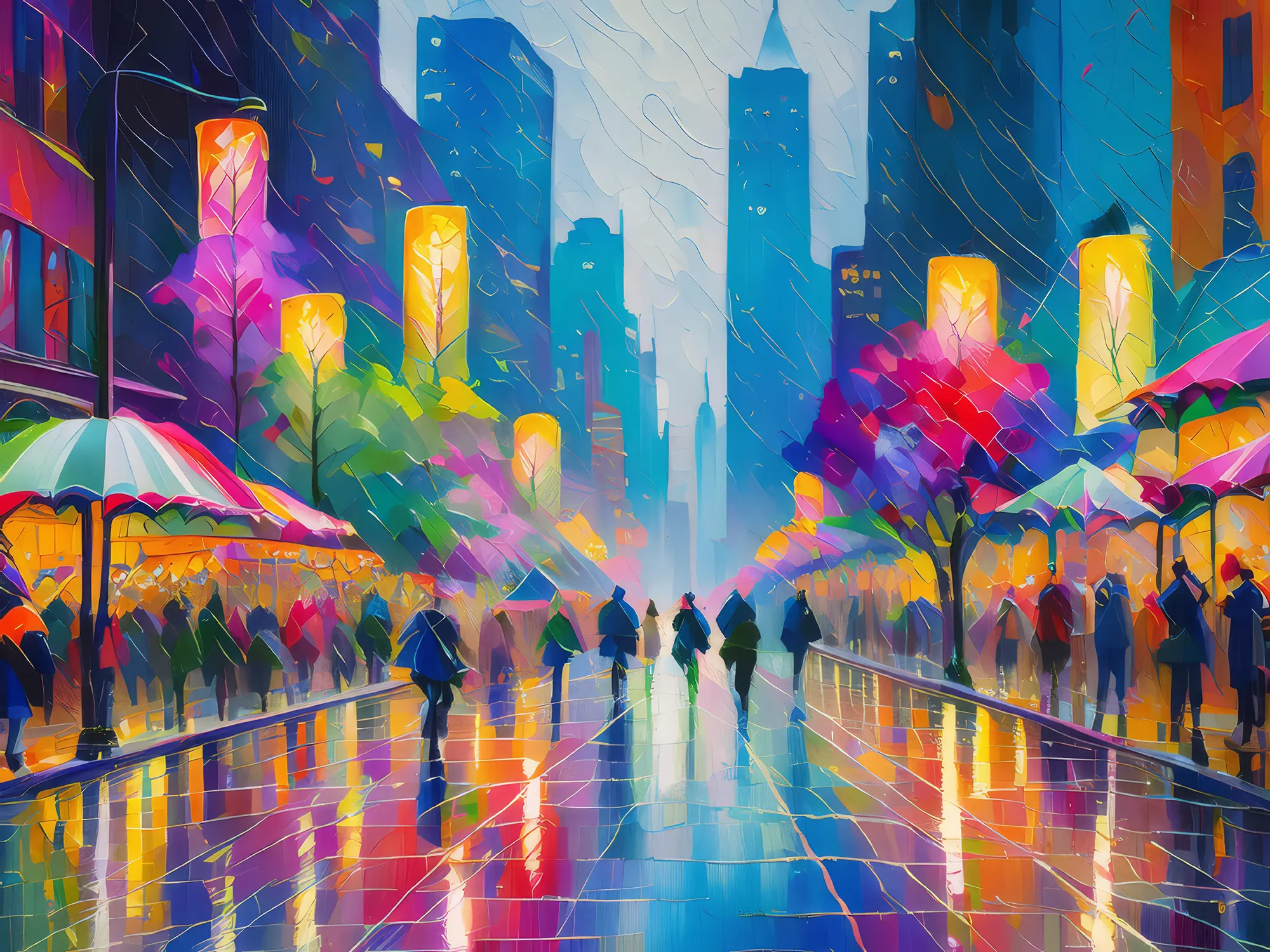 Painting: Rainy Downtown Evening