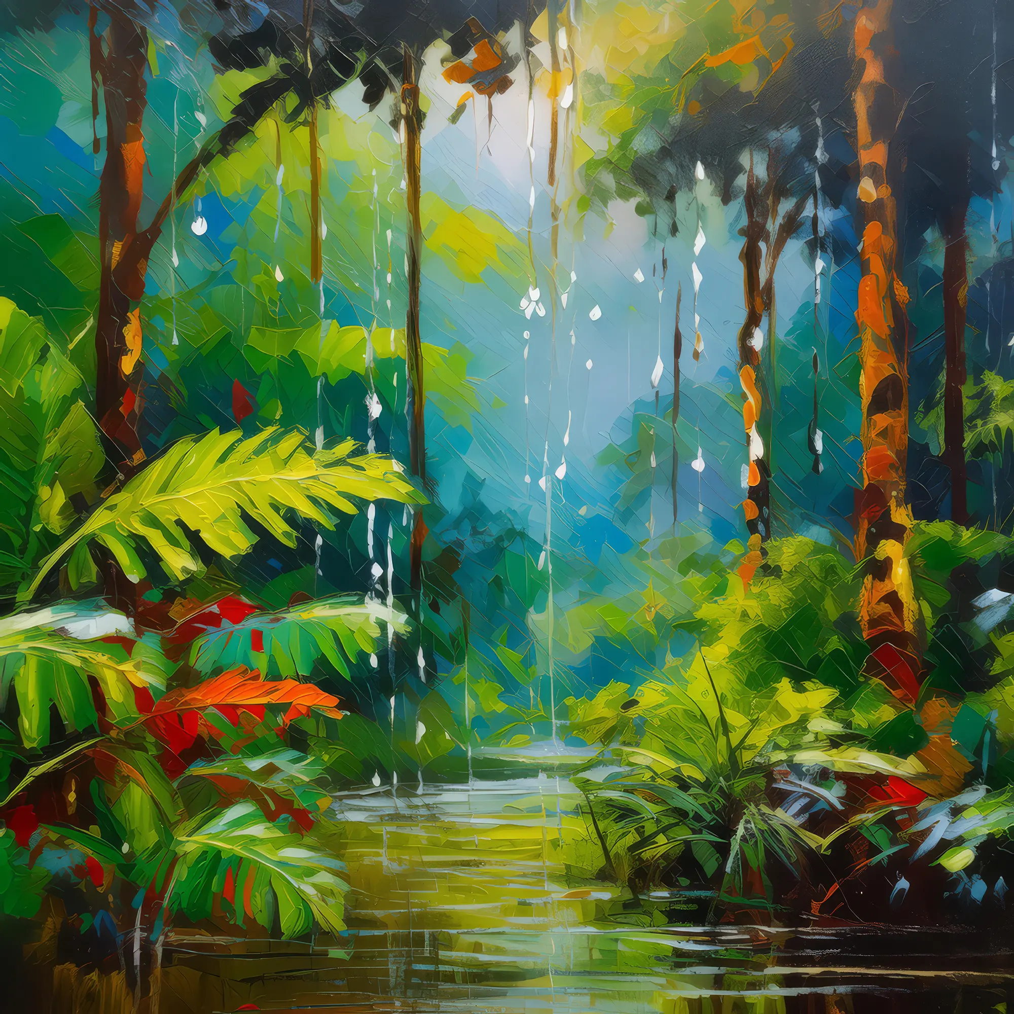 Painting: Rainy Jungle Canopy