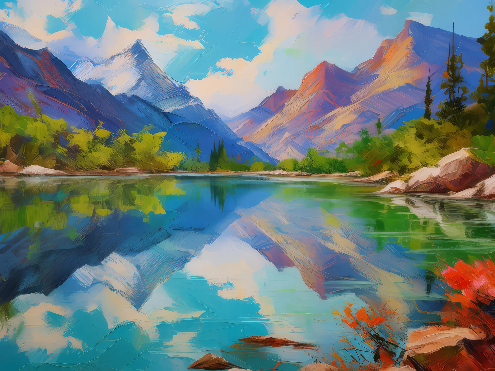 Painting: Reflections in Alpine Desert Lake