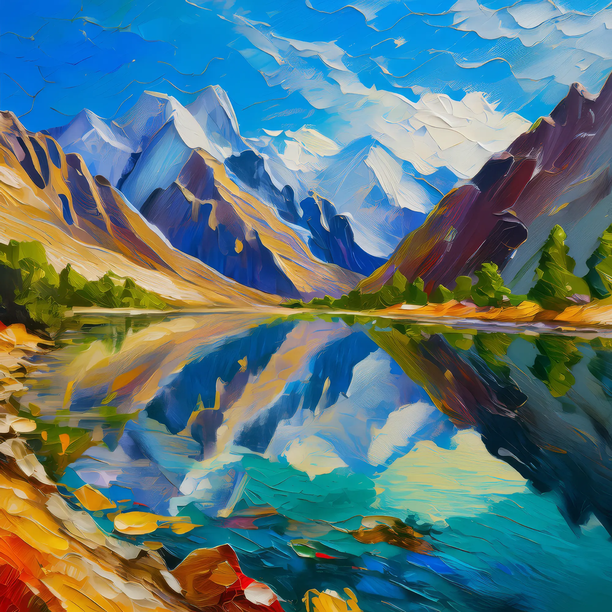 Painting: Reflective Alpine Desert Lake