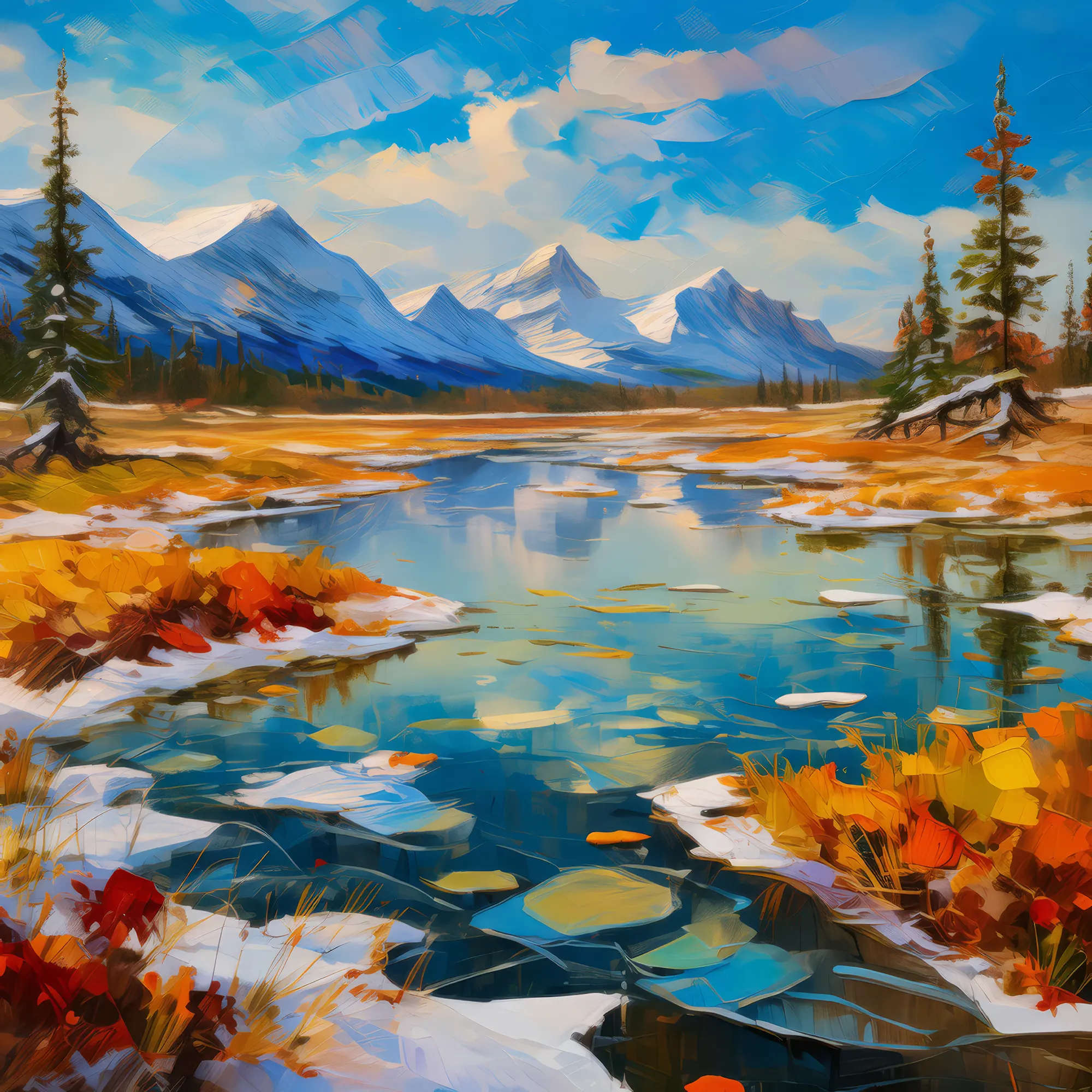 Painting: Reflective Ice Ponds Desert
