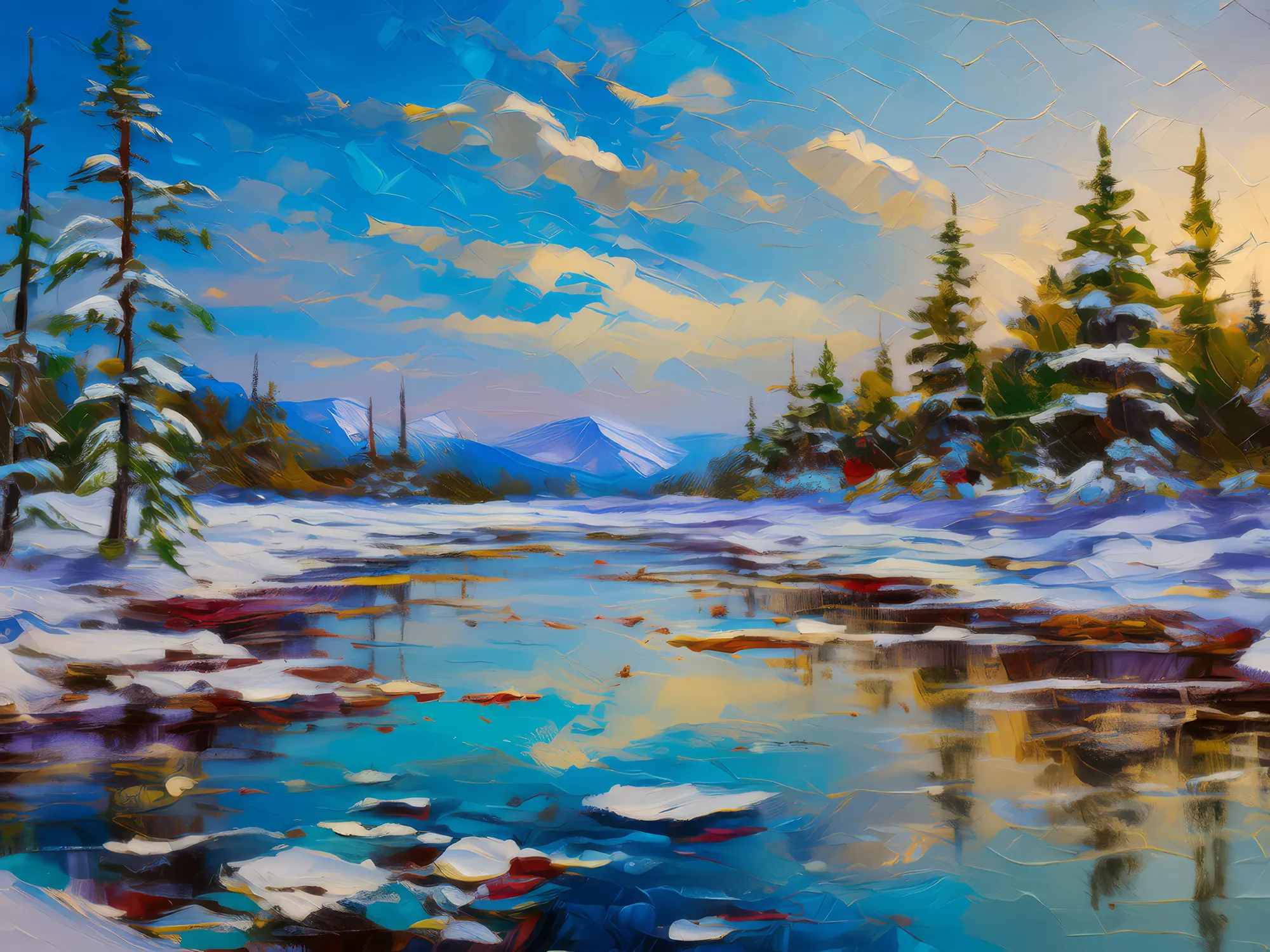 Painting: Reflective Ice Ponds in Boreal