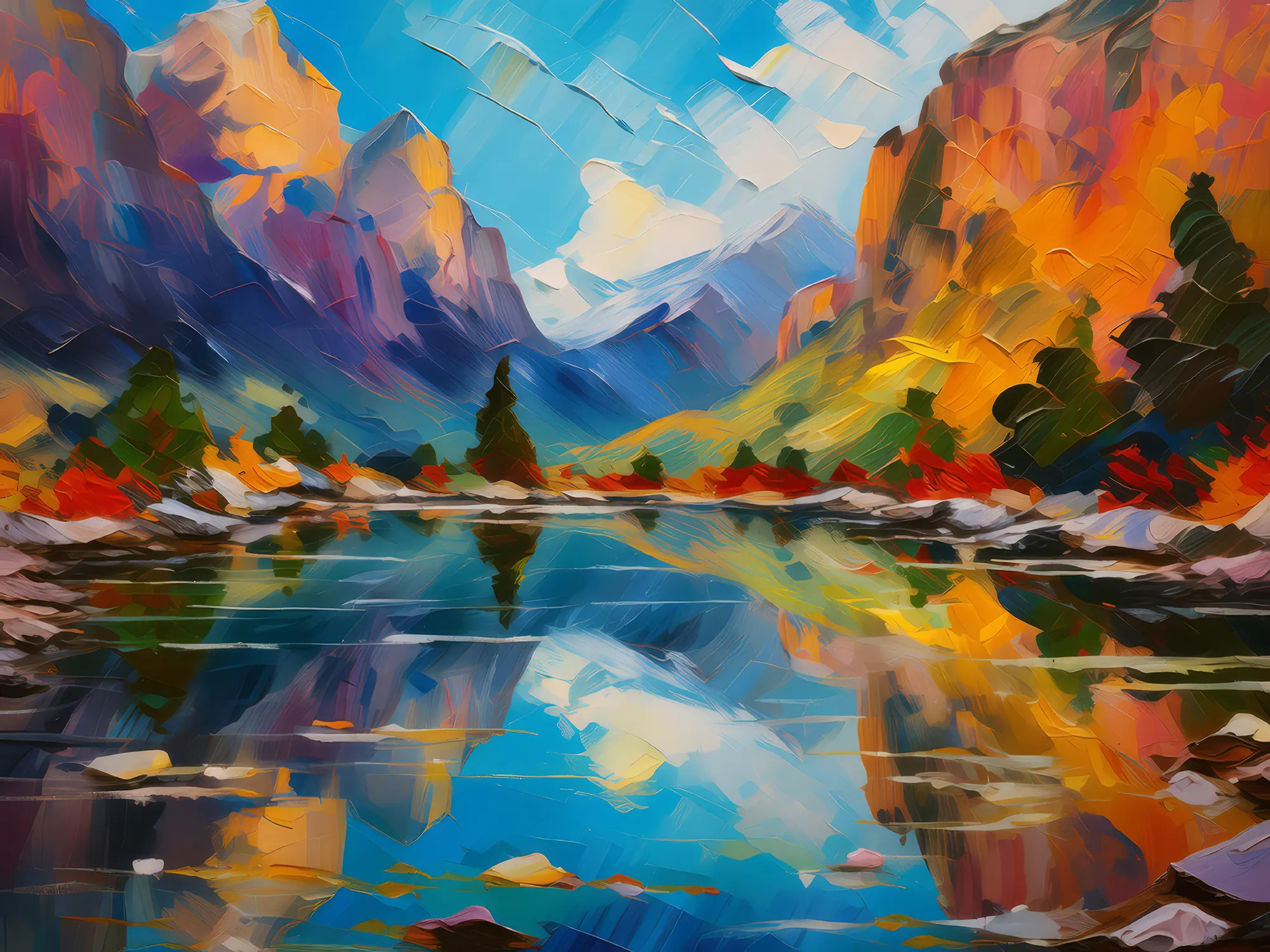 Painting: Rhythmic Reflections in Craggy Pools