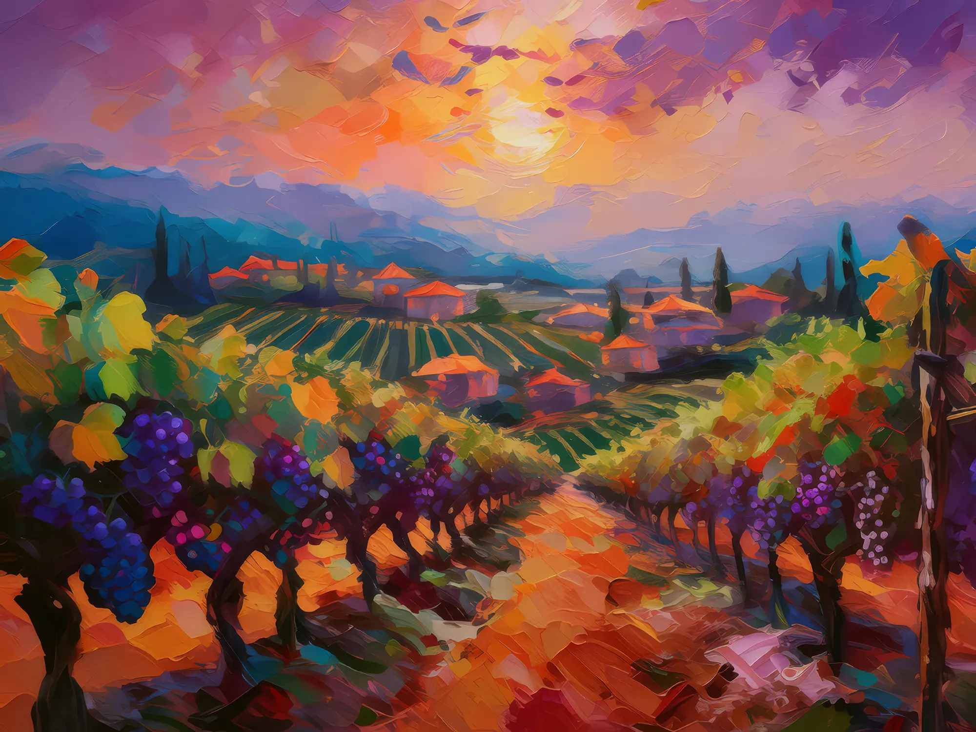 Painting: Ripening Vineyard at Dusk