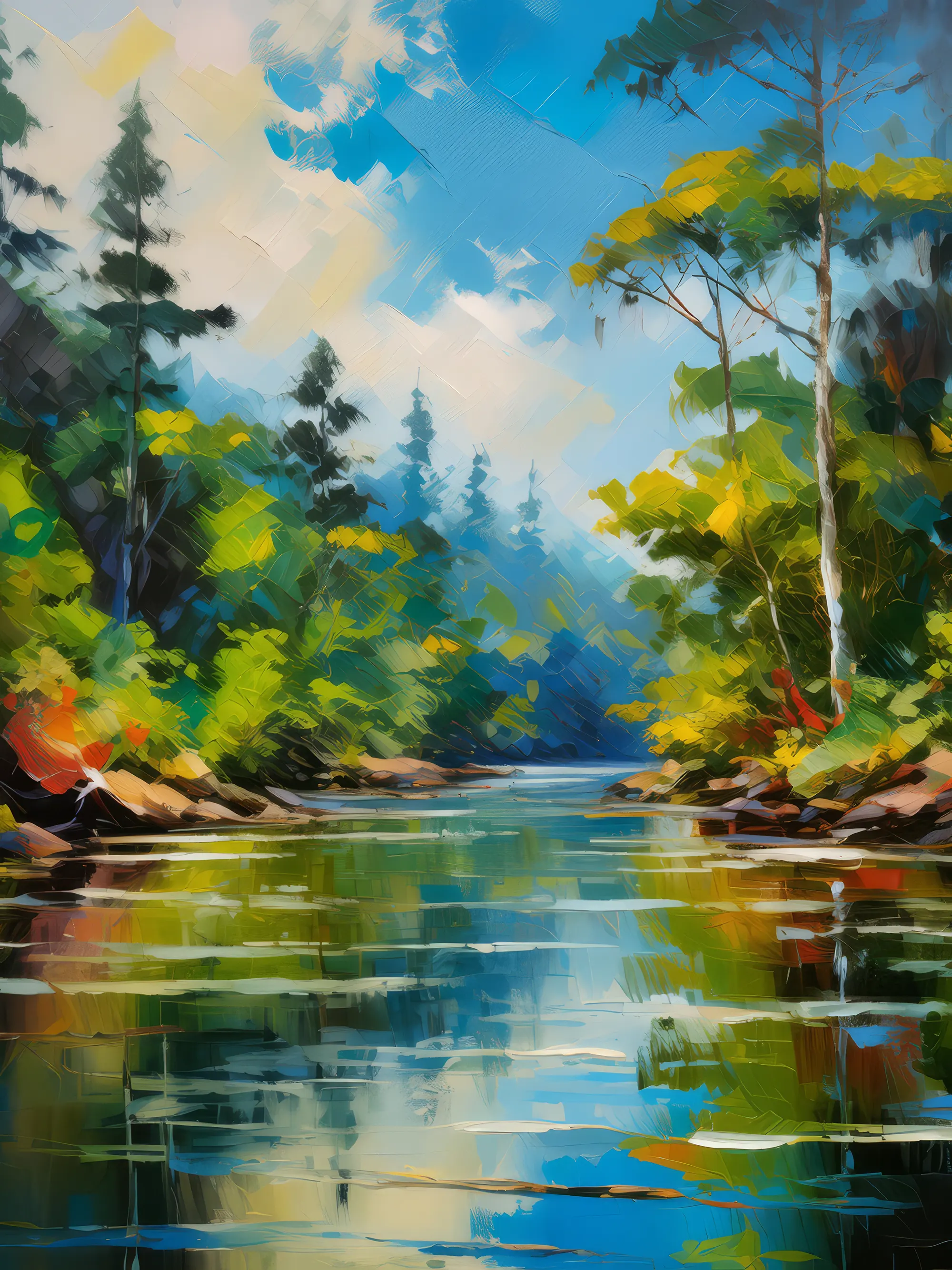 Painting: River Reflections in Boreal Jungle