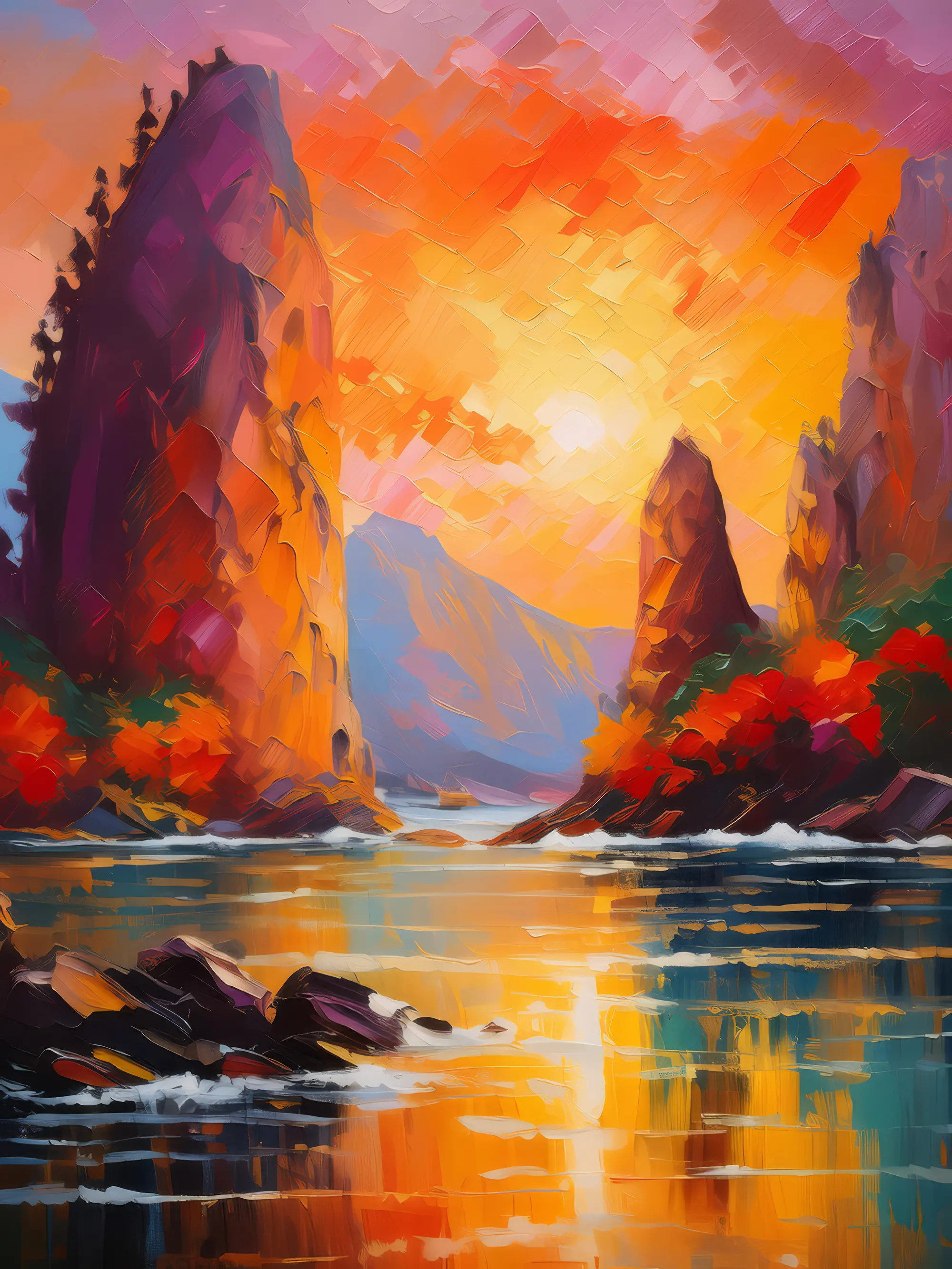 Painting: Rock Formations at Sunset