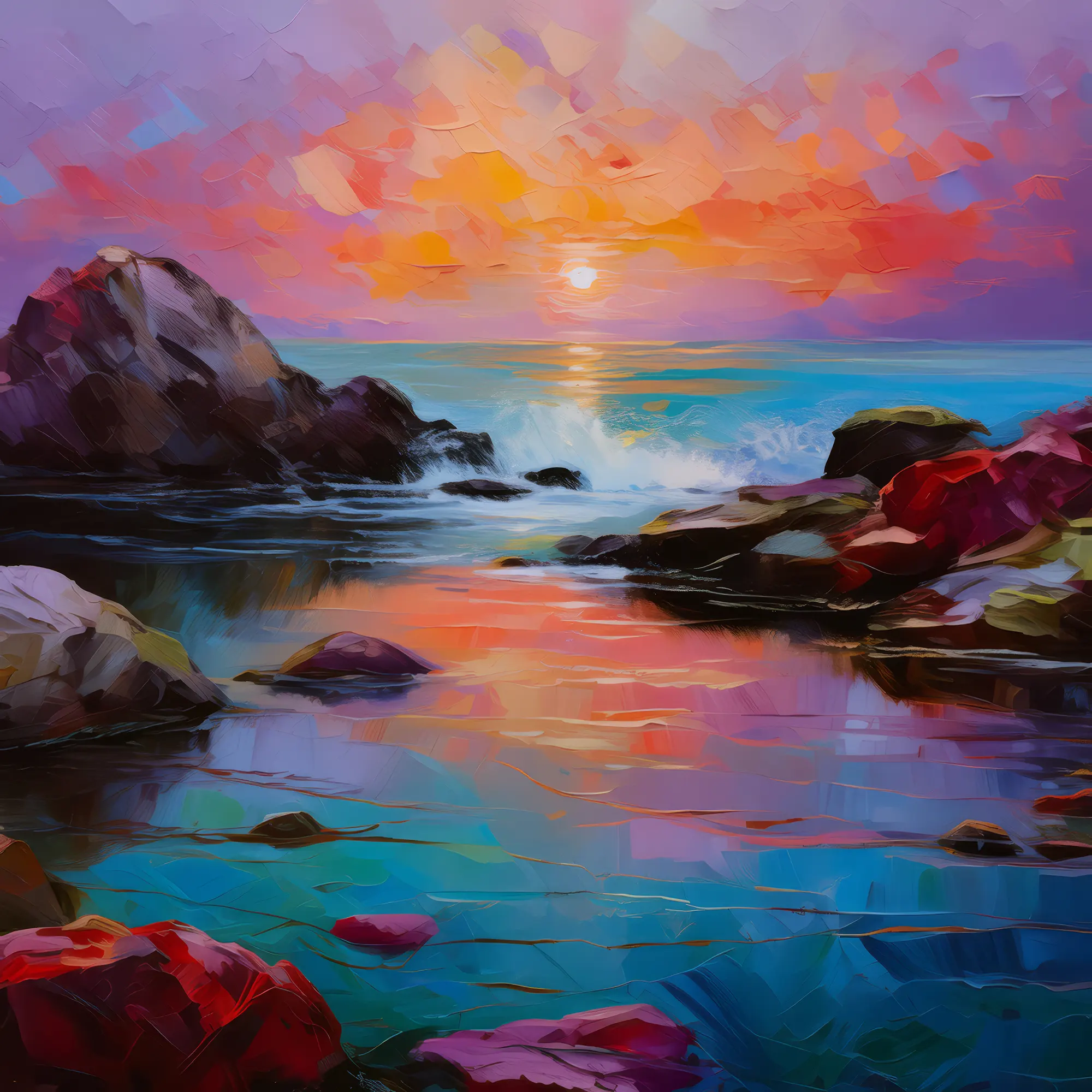 Painting: Rock Pool Dusk Reflections