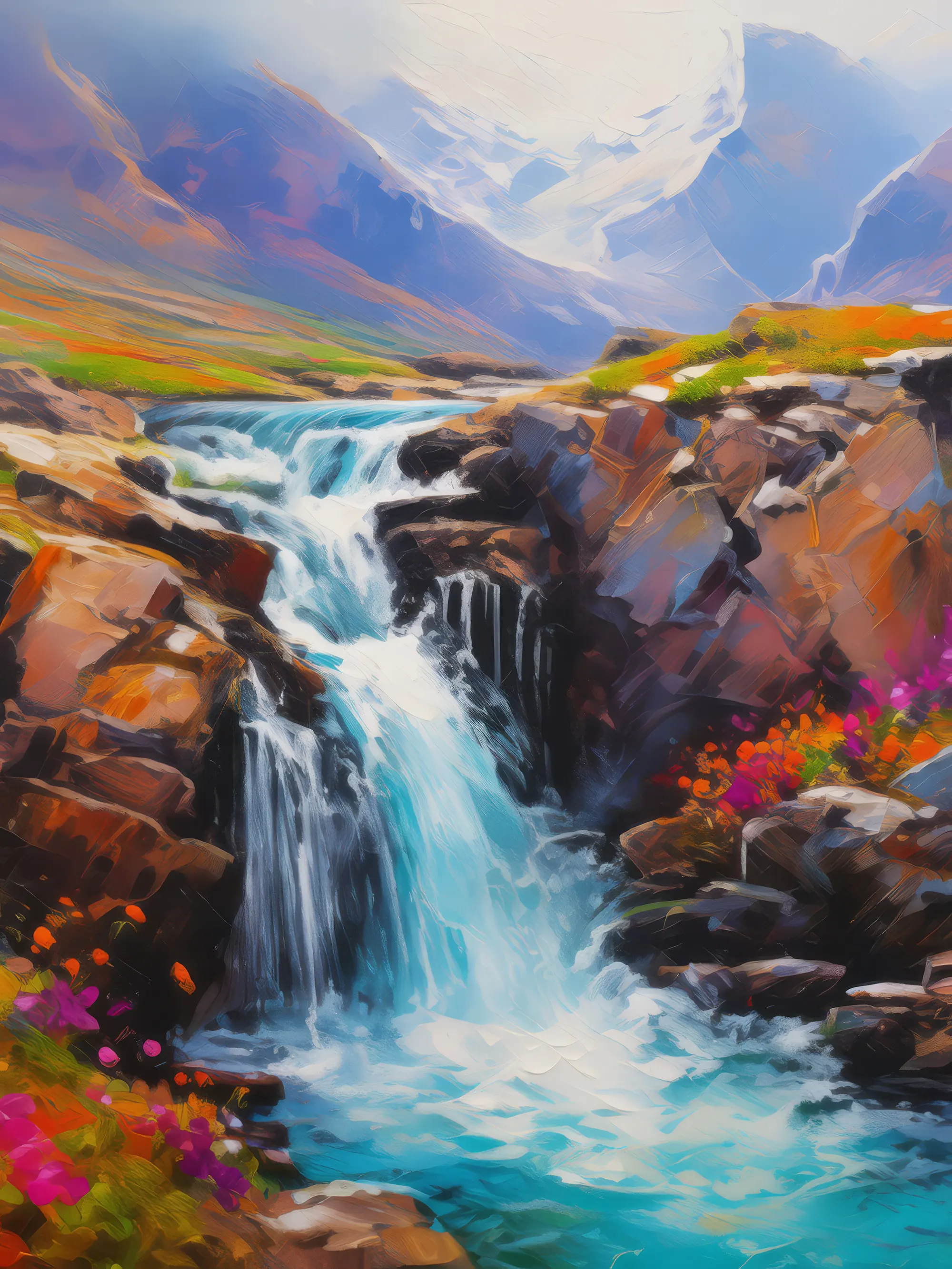 Painting: Rocky Alpine Waterfall