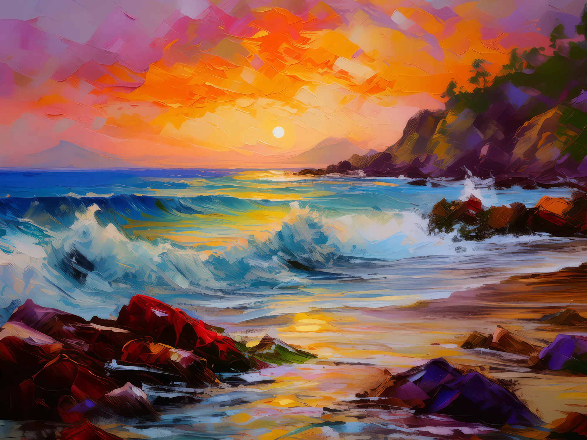 Painting: Rocky Beach Sunset