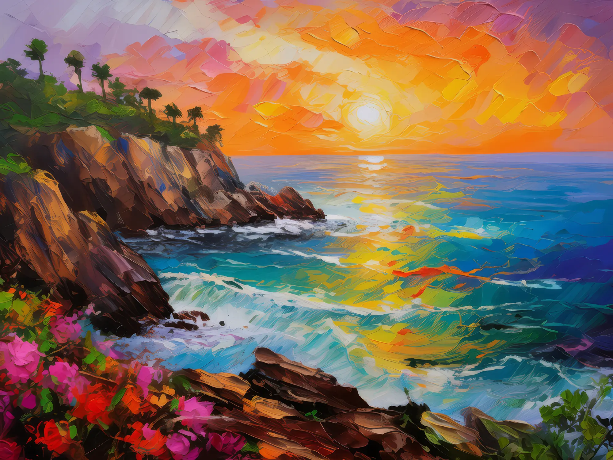 Painting: Rocky Cliffside Sunset