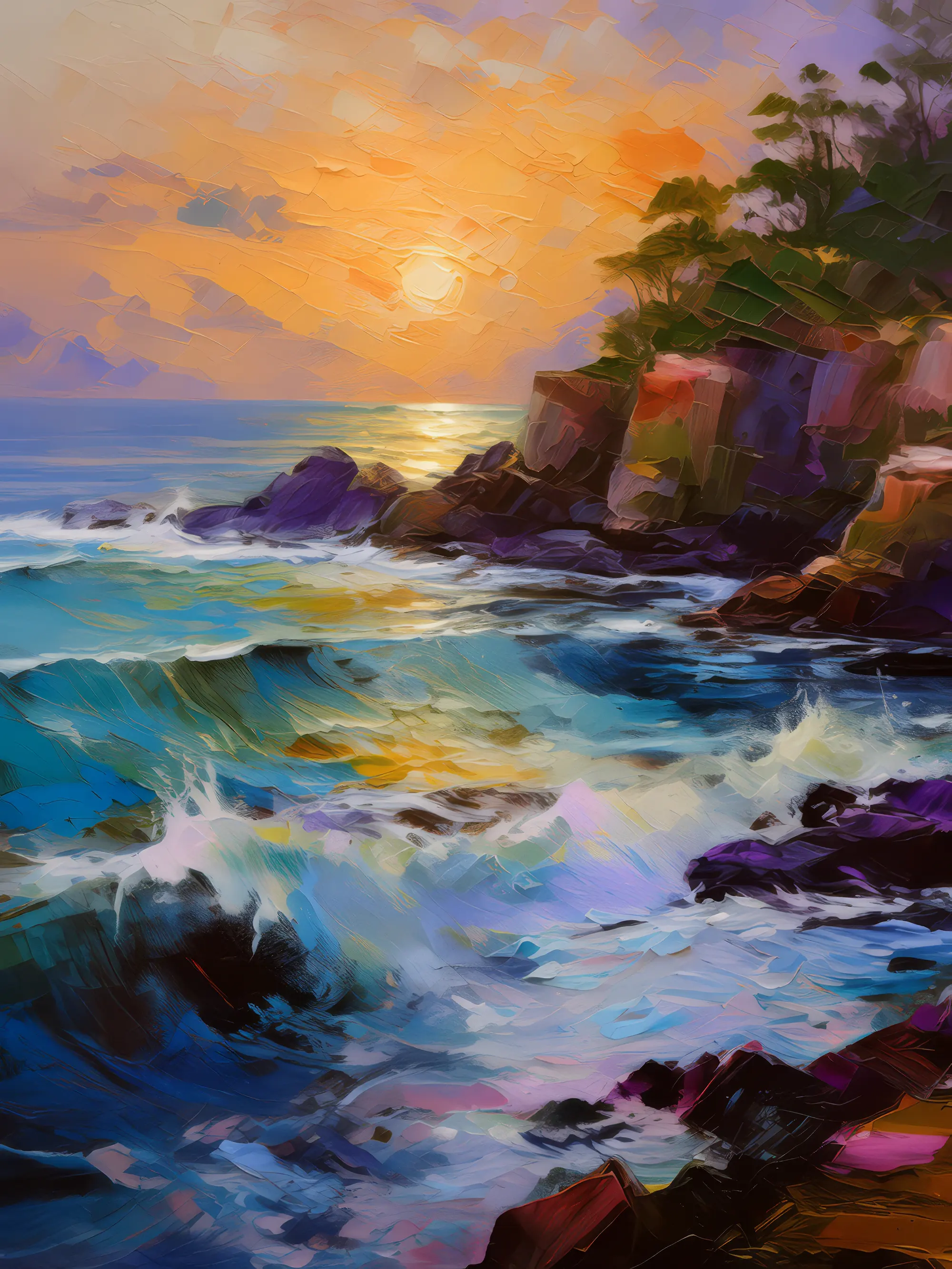 Painting: Rocky Coastline at Dawn