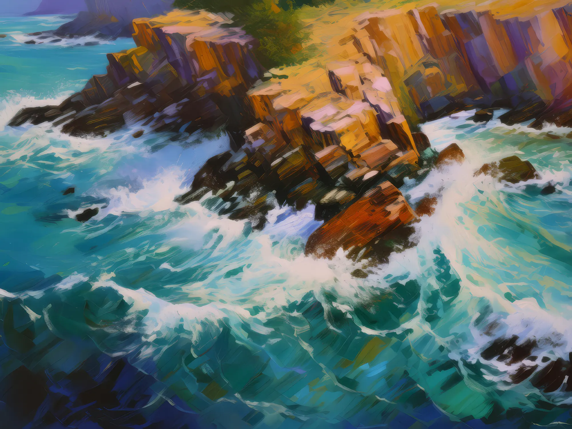 Painting: Rocky Shoreline Aerial View