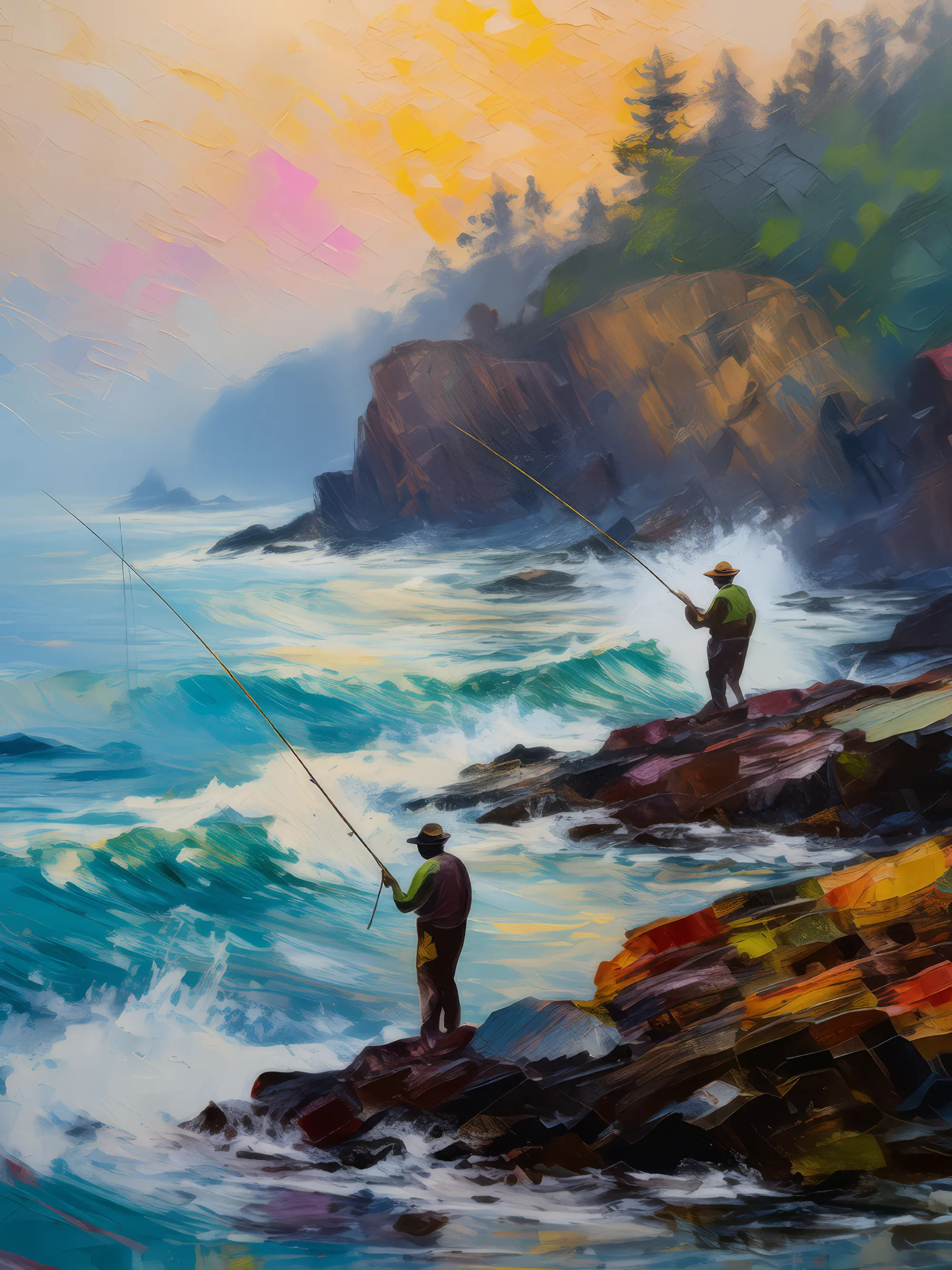 Painting: Rocky Shoreline Fishing