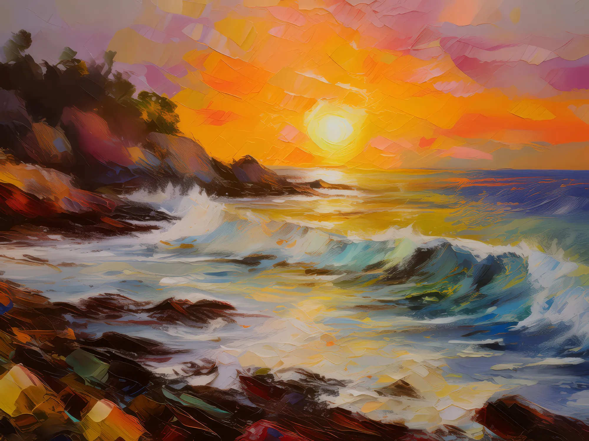 Painting: Rocky Shoreline at Dusk