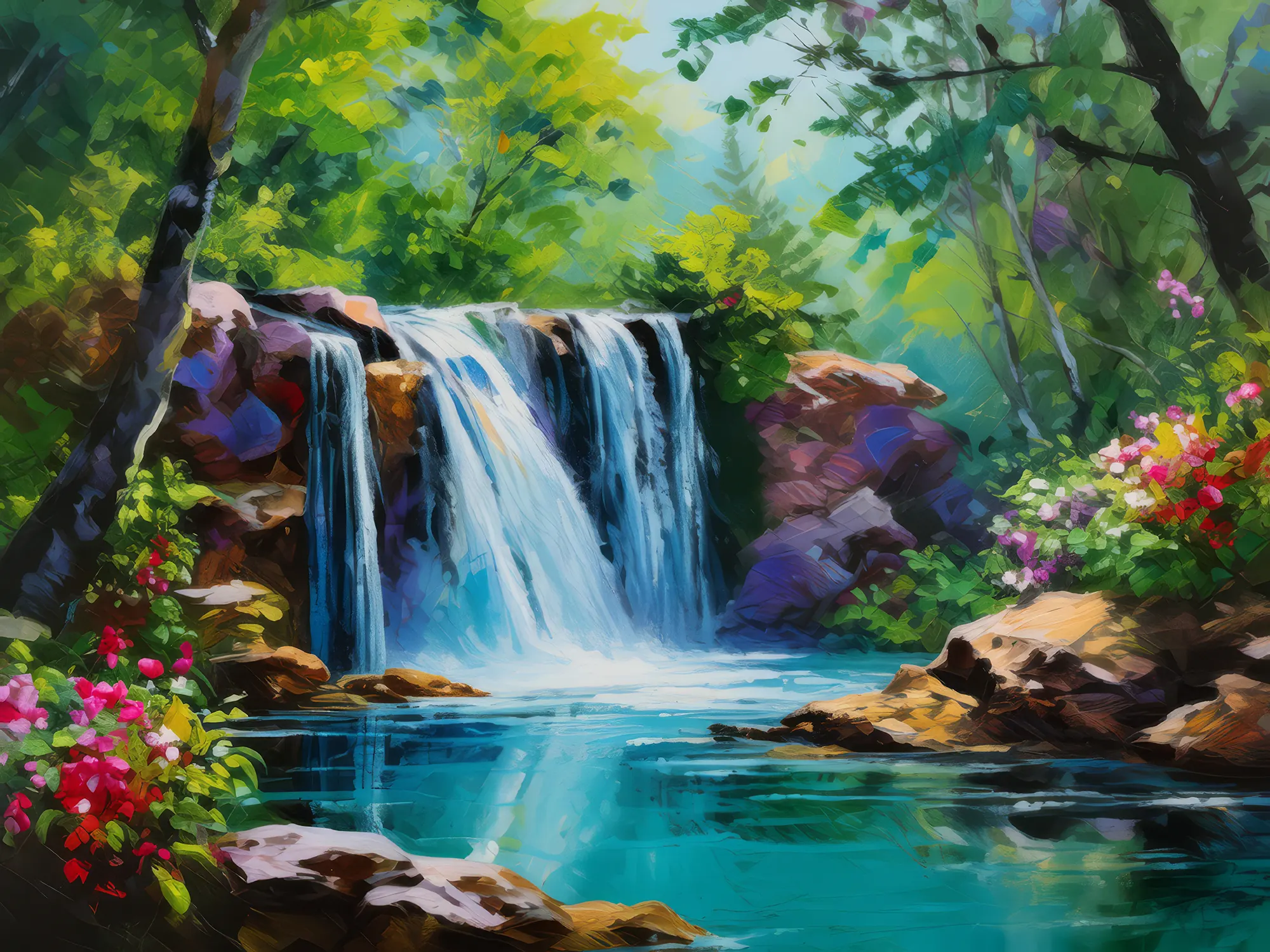 Painting: Rocky Waterfall Oasis