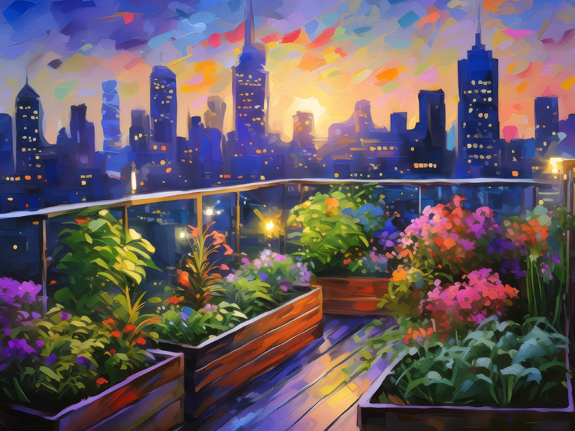 Painting: Rooftop Garden Dusk