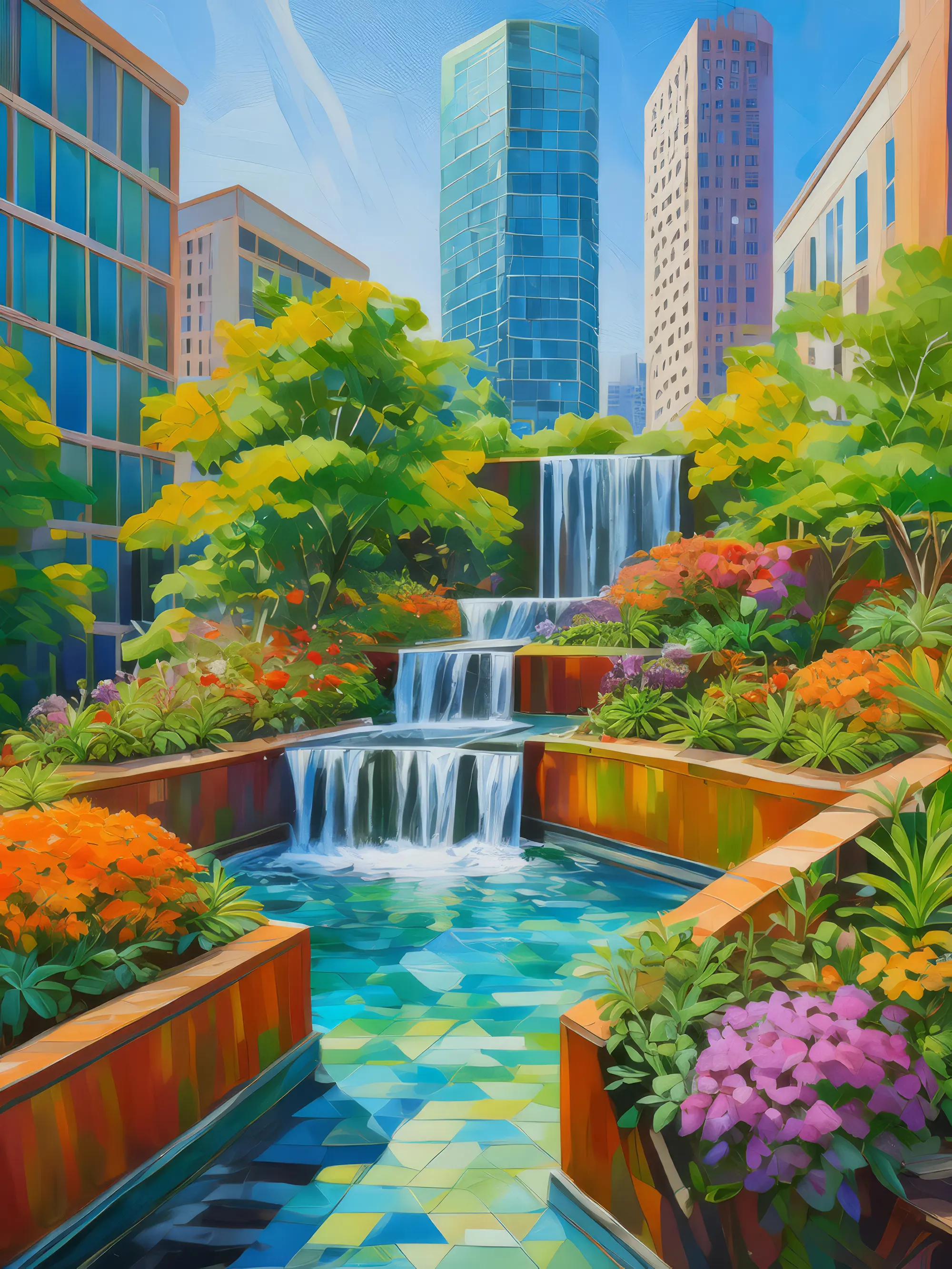 Painting: Rooftop Waterfall Garden