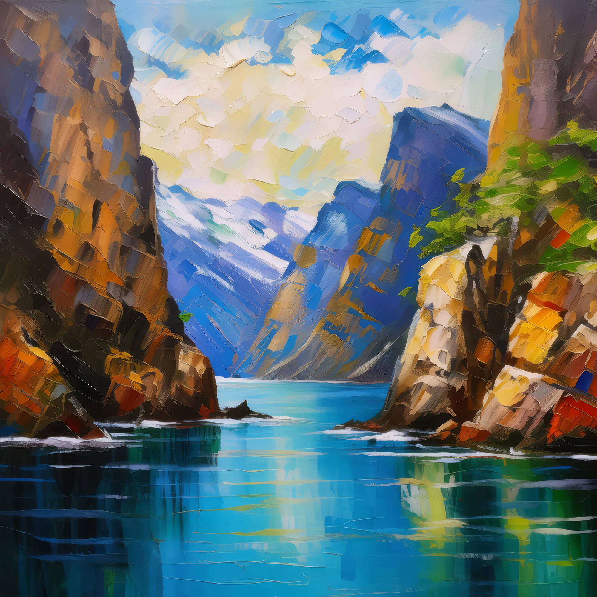 Painting: Rugged Cliffs of the Fjord