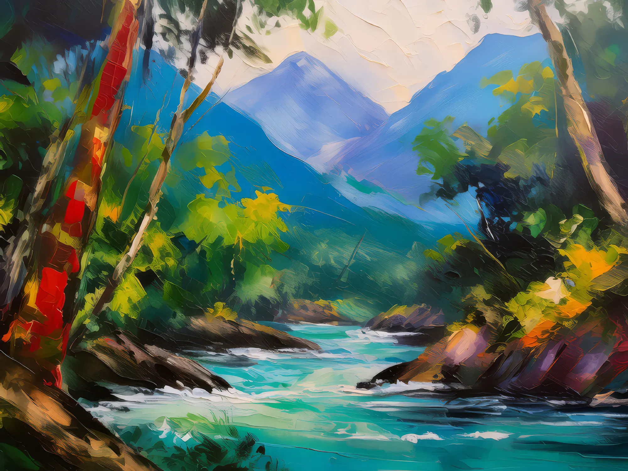 Painting: Rushing River Mountain Base