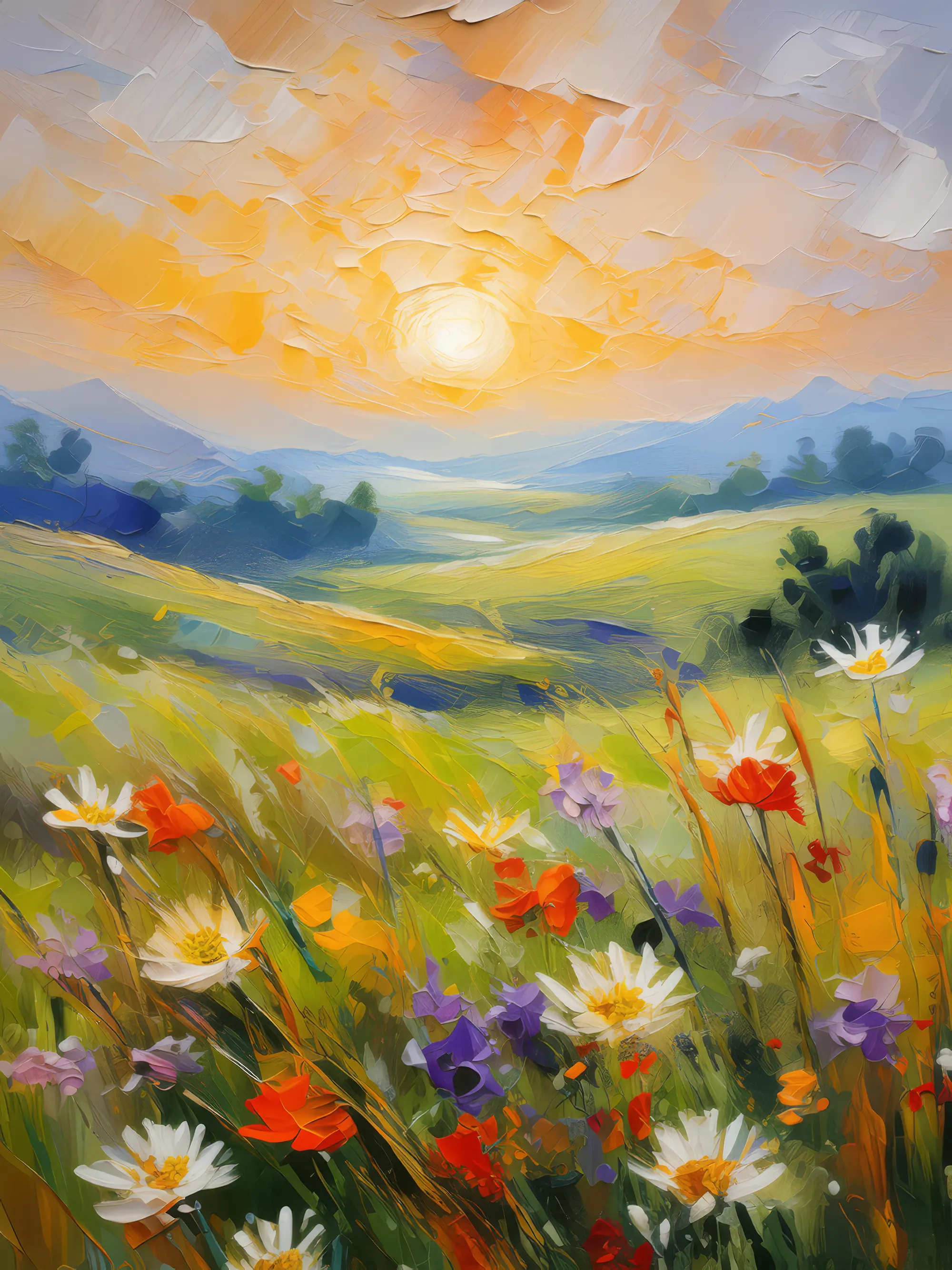 Painting: Serene Grassland Sunrise