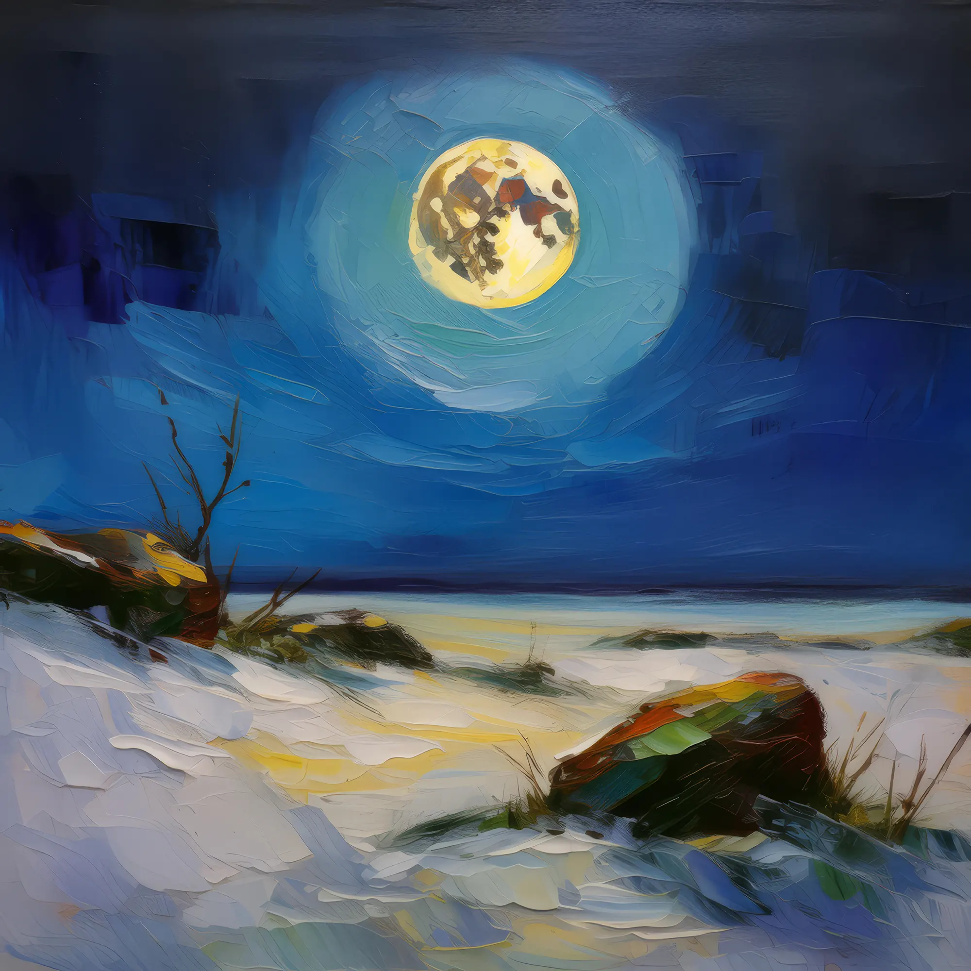 Painting: Silent Tundra Under Moon