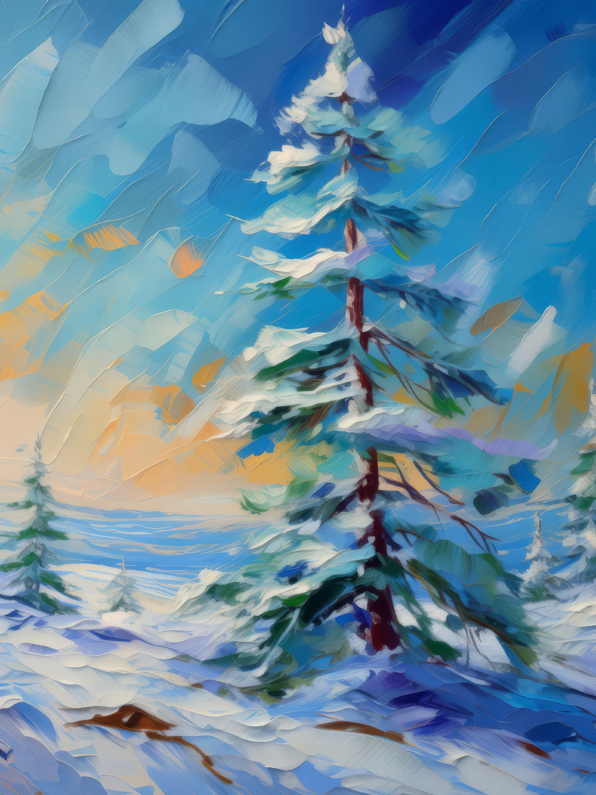 Painting: Snow Burdened Pine Trees