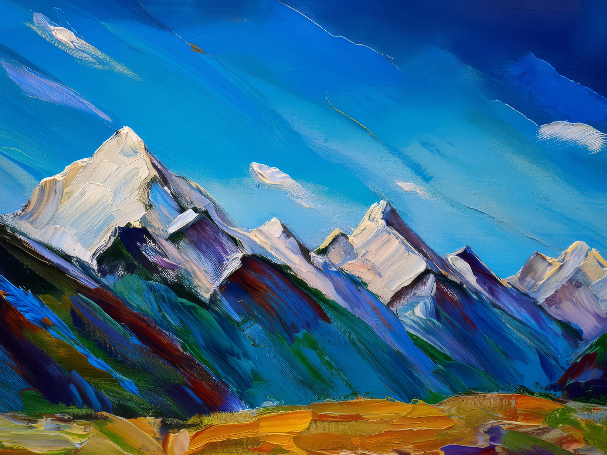 Painting: Snow-Capped Mountain Peaks